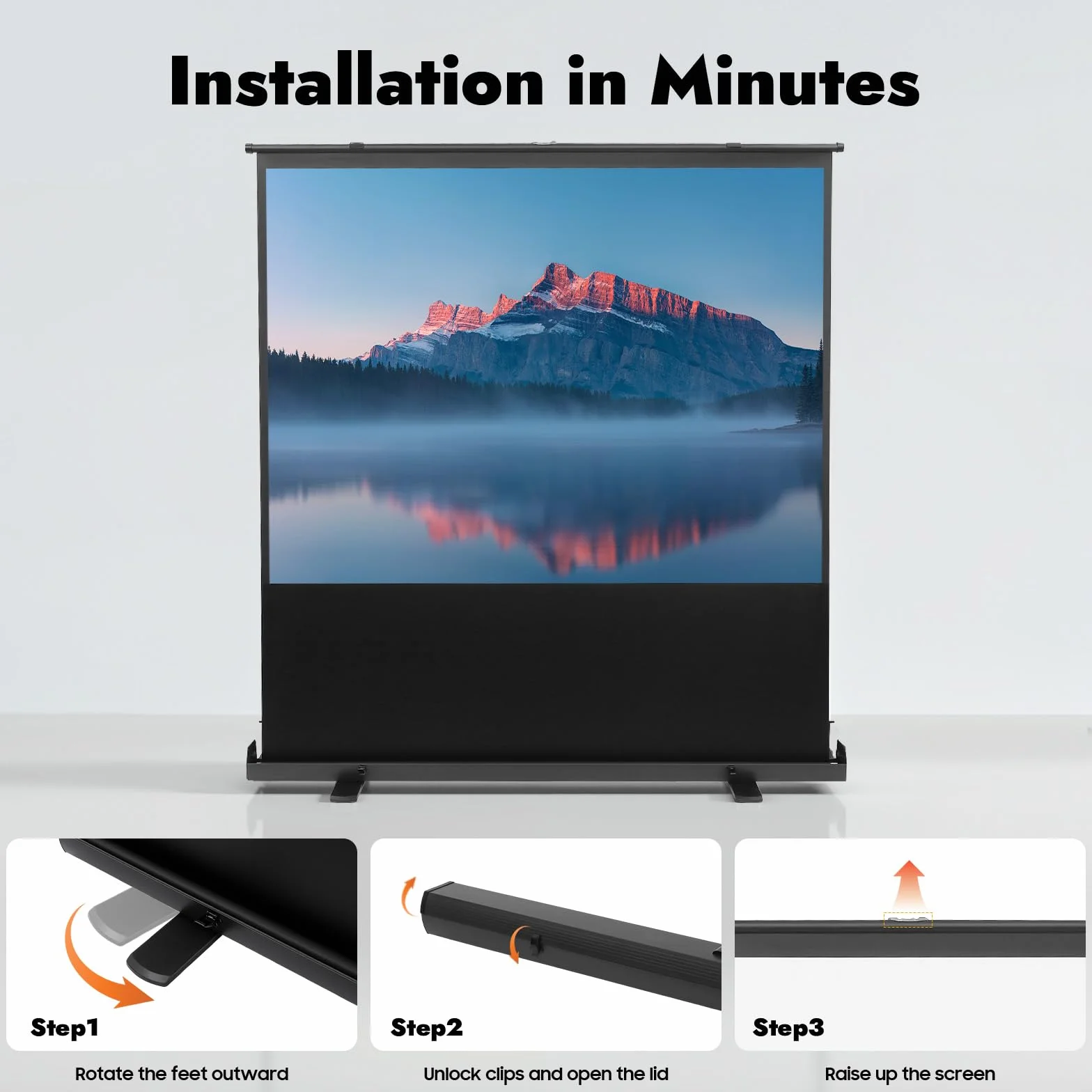 Schermo per proiettore con treppiede, 203 cm, estensibile, portatile, 4:3, con gambe di supporto a forma di X e sistema di molle a gas, per esterni, campeggio, home theatre