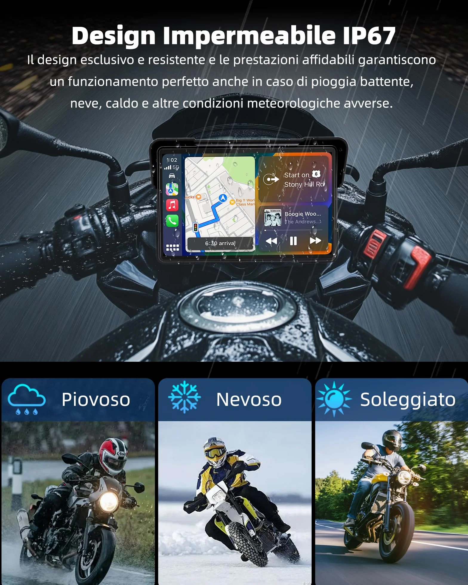 Jansite 7 Pollic Schermo Carplay Moto Android Auto, Navigatore Moto IP67 Impermeabile Schermo con Doppio Bluetooth Siri/GoOgle Assistant