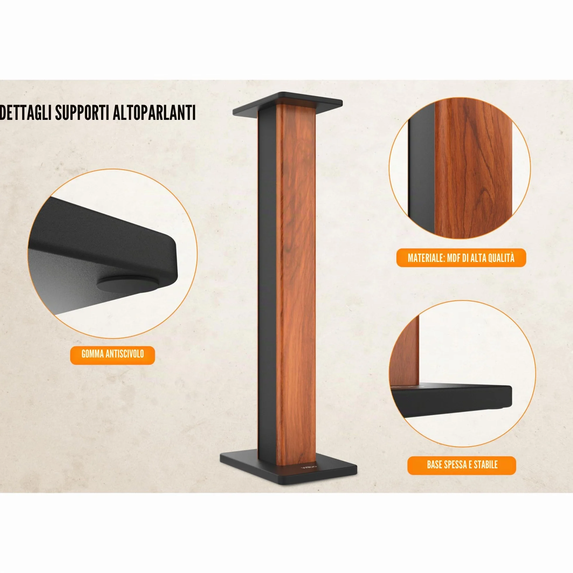 Wiibo Tempo 90 - Coppia Supporti per Casse - Altezza 90 cm - Base Solida Anti-Vibrazioni - Compatibilità Universale con Casse HiFi Stereo e Home Cinema - Piedini Antiscivolo