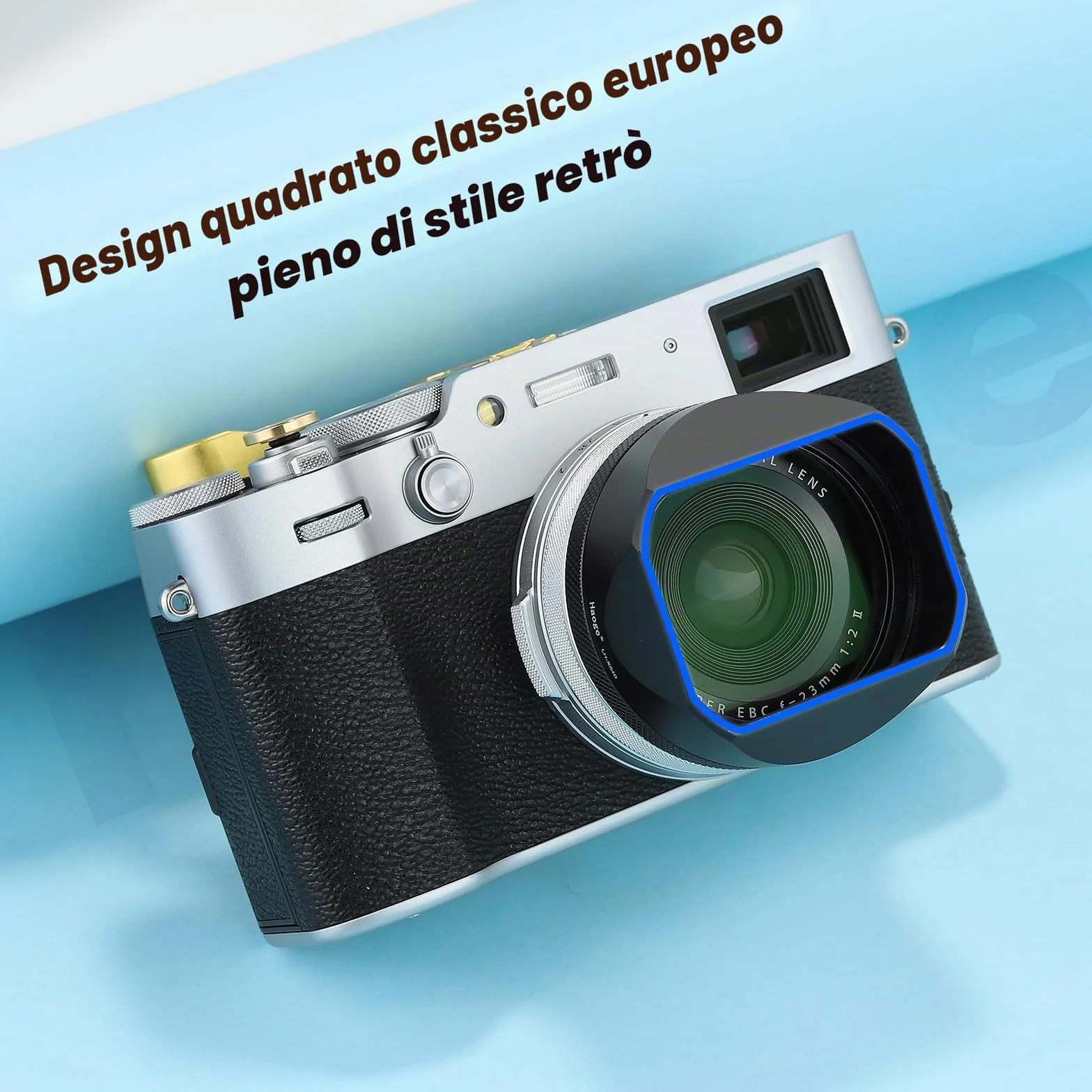 Haoge LH-X54B - Paraluce quadrato in metallo con anello adattatore da 49 mm, per fotocamera Fujifilm Fuji X100V, colore: Nero