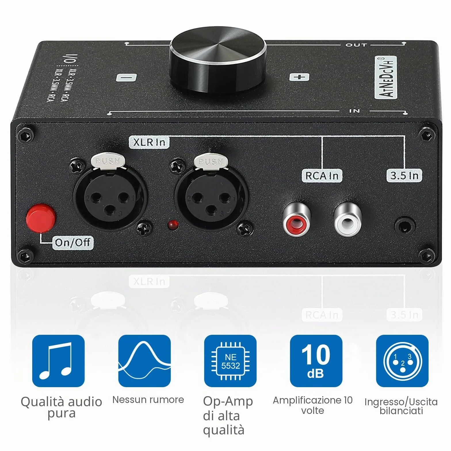 Preamplificatore audio stereo XLR bilanciato 3,5 mm adattatore convertitore amplificatore cuffie