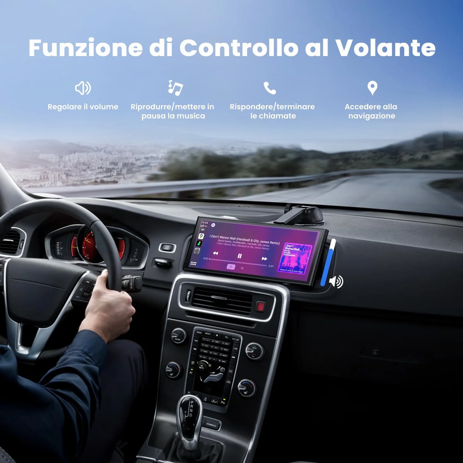 Schermo Portatile Wireless da 9,26" CarPlay per Apple CarPlay & Android Auto, Aggiornamenti OTA, Telecamera di Retromarcia, Mirror Link, Bluetooth 5.0, Controllo Vocale, Navigazione GPS, FM