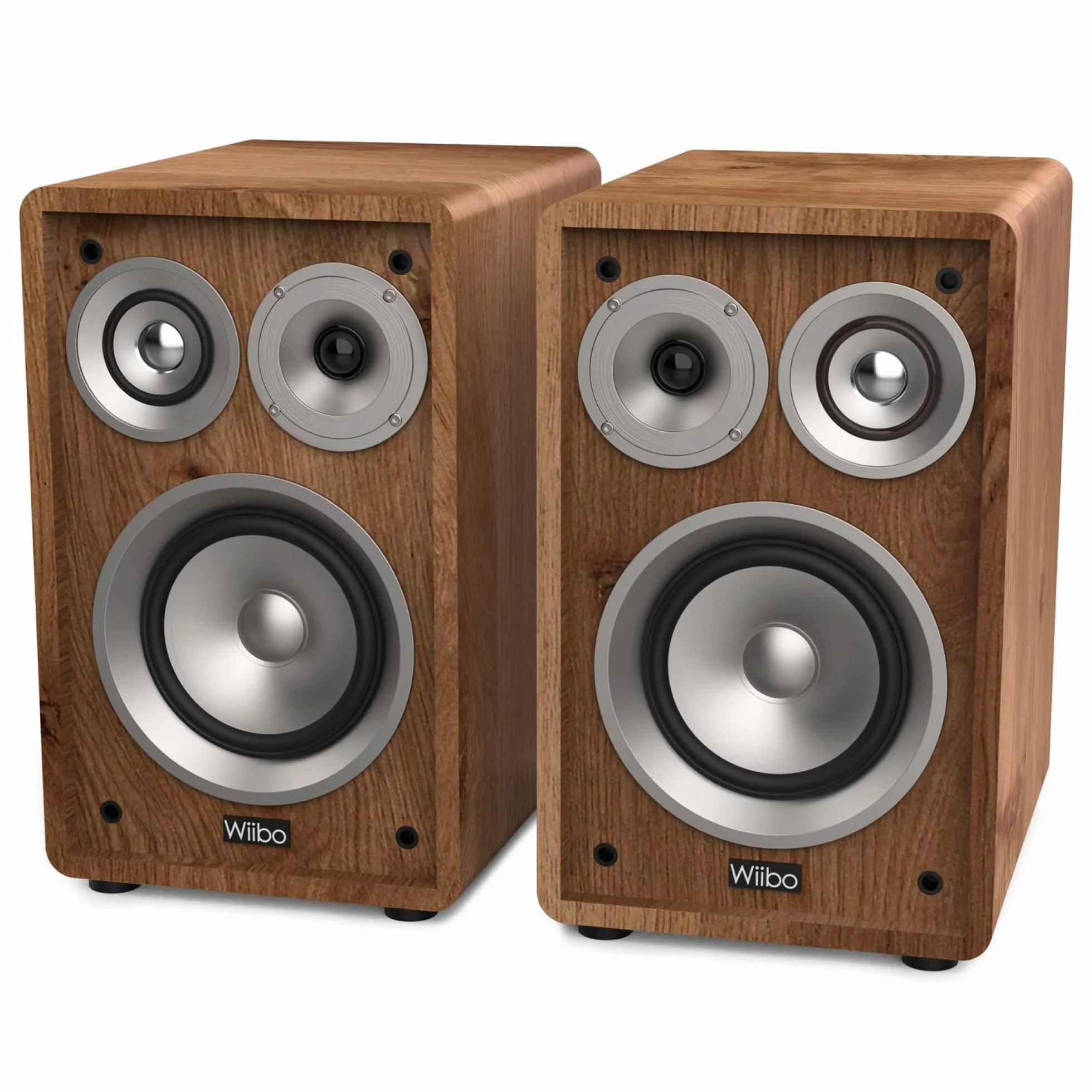 Wiibo Vintage 6 Walnut - Diffusori da Scaffale HiFi - Potenza 100W - Diffusori a 3 Vie - Griglia Rimovibile - Tweeter da 2", Squawker da 3" e Woofer da 5" - Suono Surround