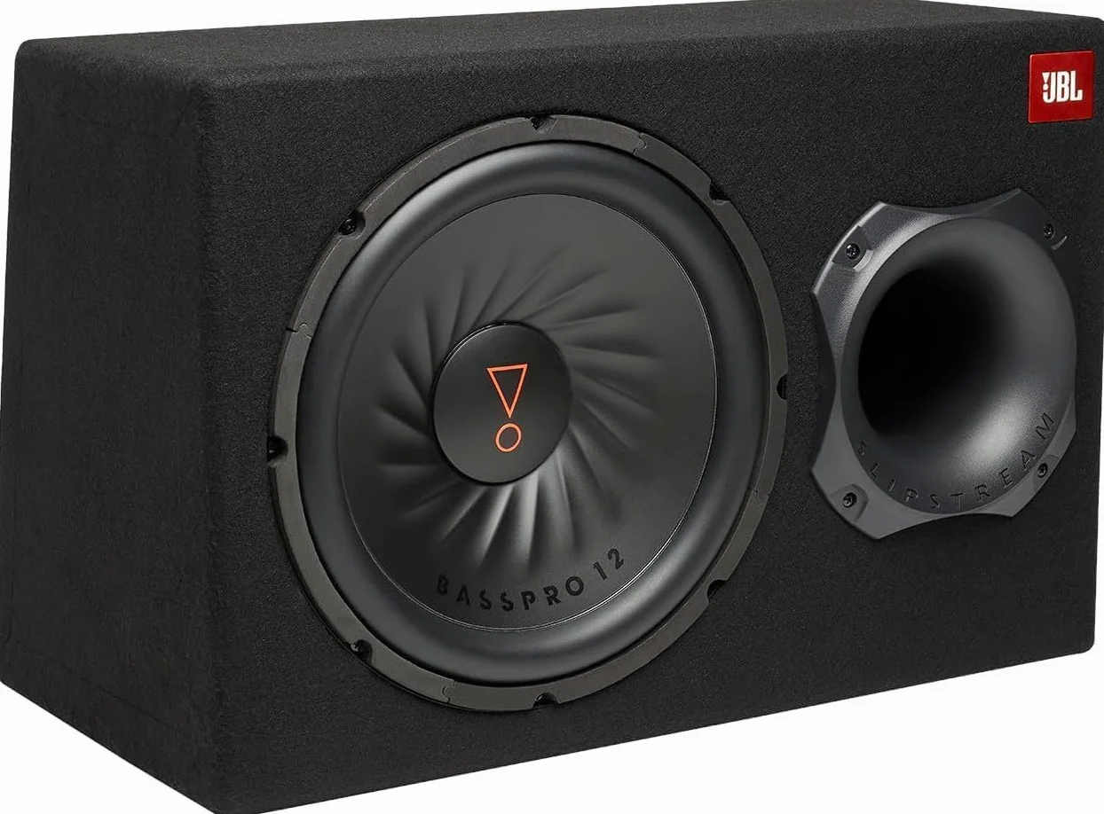 JBL BassPro 12 Active Subwoofer Set - Bass reflex woofer JBL box large 30 cm, 450 Watt amplifier Car sound system and Car hifi Bass box housing, Black