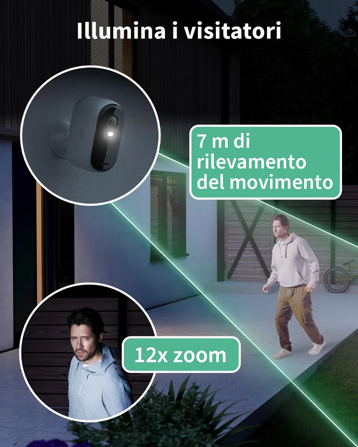 Arlo Essential HD Telecamera WiFi Esterno Senza Fili, Telecamera WiFi Interno, Sirena Allarme Casa, Sensore Di Movimento, Visione Notturna A Colori, Prova Inclusa Arlo Secure, 2 Telecamere, Bianche