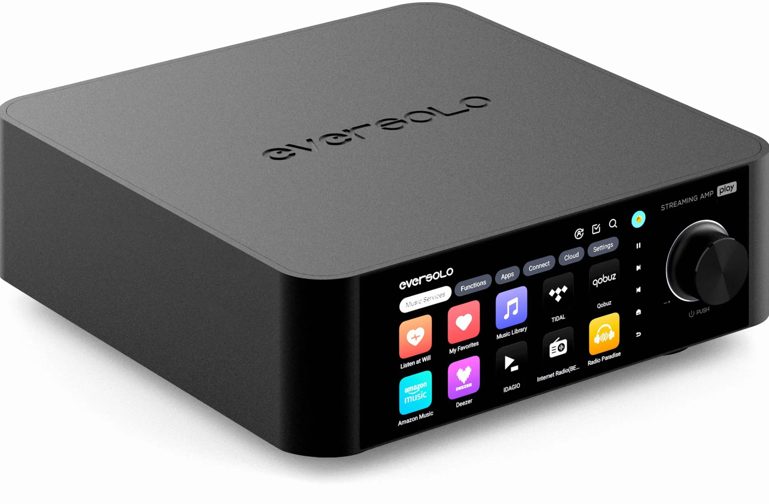 EVERSOLO streamer musicale tutto in uno con amplificatore touchscreen 5,5 pollici correzione di stanze nero
