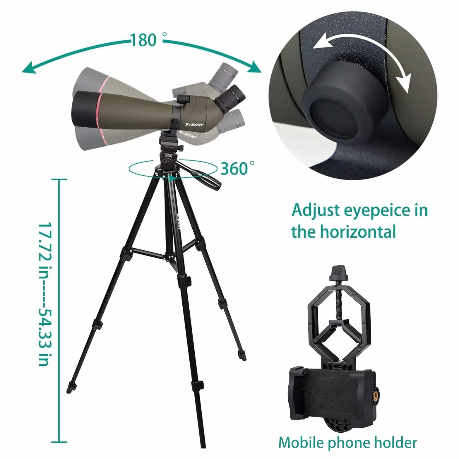 Svbony SV13 Cannocchiale, 20-60x80 Cannocchiale con Treppiede, HD Porro Prisma FMC Ottica Impermeabile Potente per Tiro a Segno, Tiro con Arco, Birdwatching, Luna