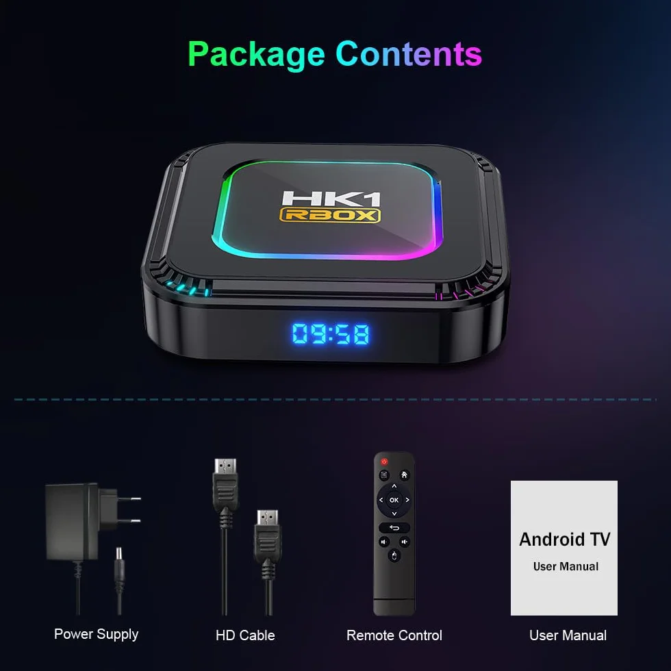 Hk1 Rbox K8 Android 13.0 Smart Box EMMC RK3528 CPU Arm Cortex-A53 Quattro Core 64 bit GPU Mali-G31 MP2 Uscita 4K, BT 5.0 2.4GHz/5GHz WiFi 100Mbps Accesso Internet LAN,4GB+32GB