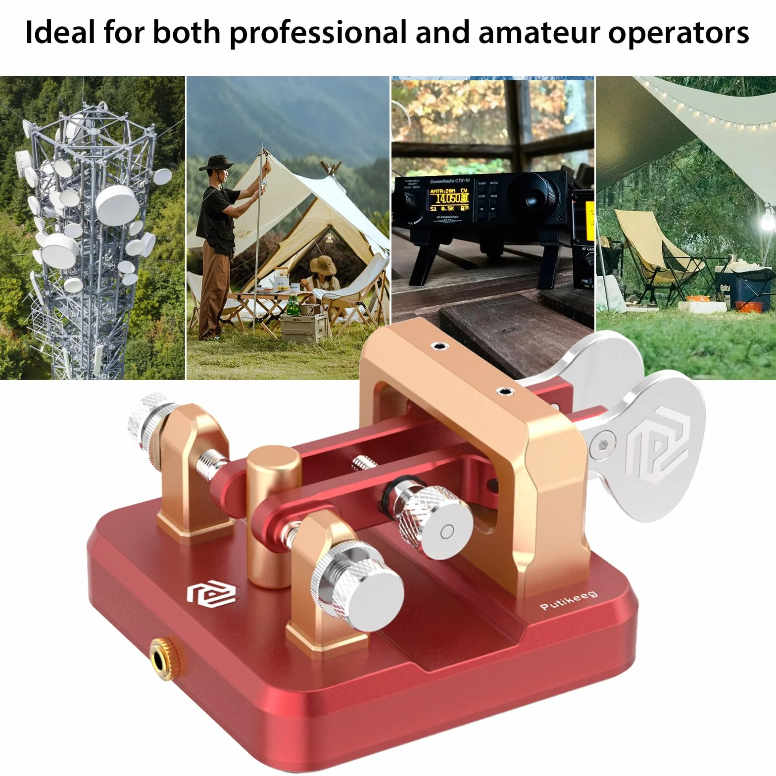 CW Key Automatic Morse - Morse Code Keyer Morse Telegraph Key Lambic Double Paddle Morse Code Key Lega di Alluminio CW Morse Code Key Base Quadrata - Rosso Oro