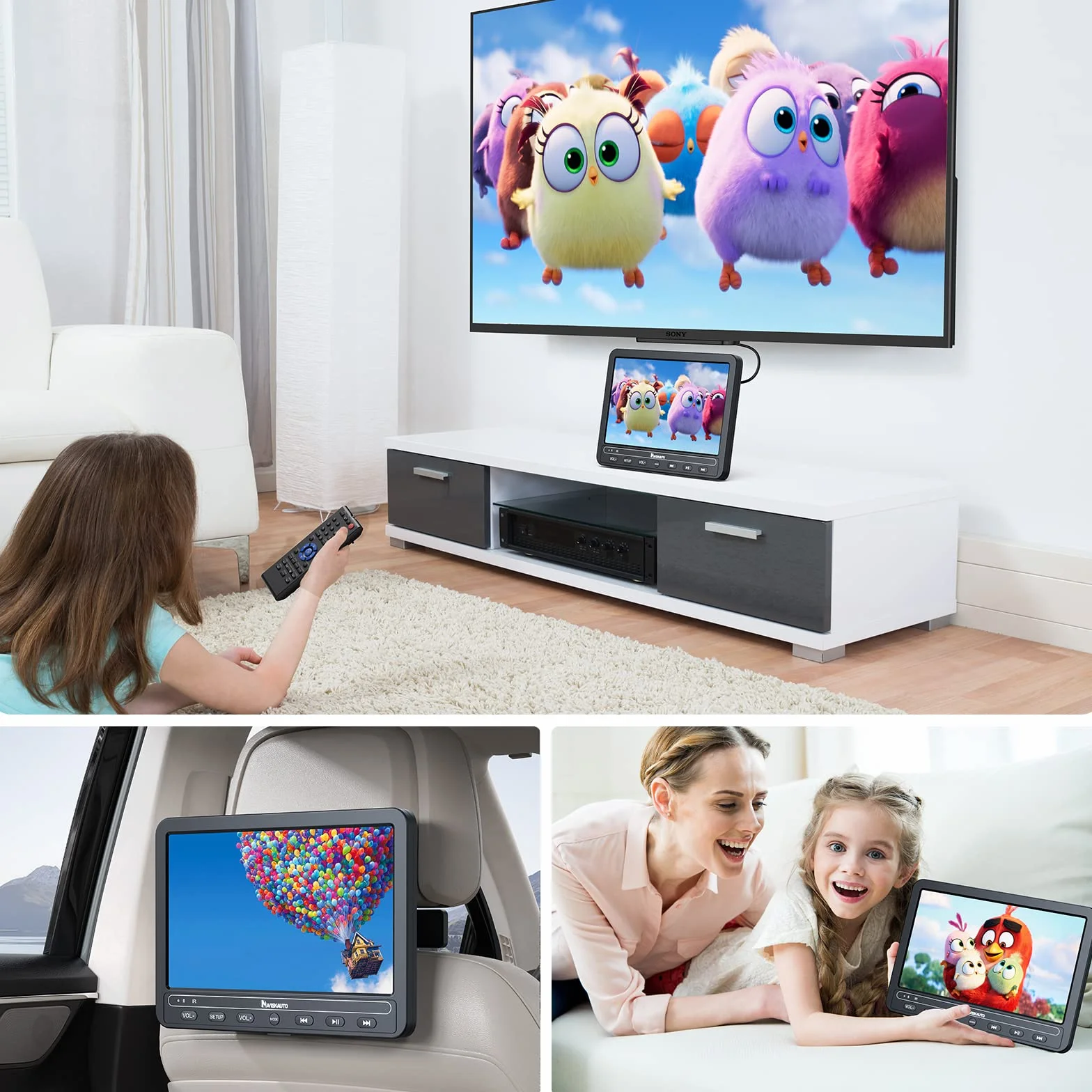 NAVISKAUTO 2 DVD portatile auto per poggiatesta lettore DVD bambini 5 ore batteria ricaricabile SD USB 2 telecomandi