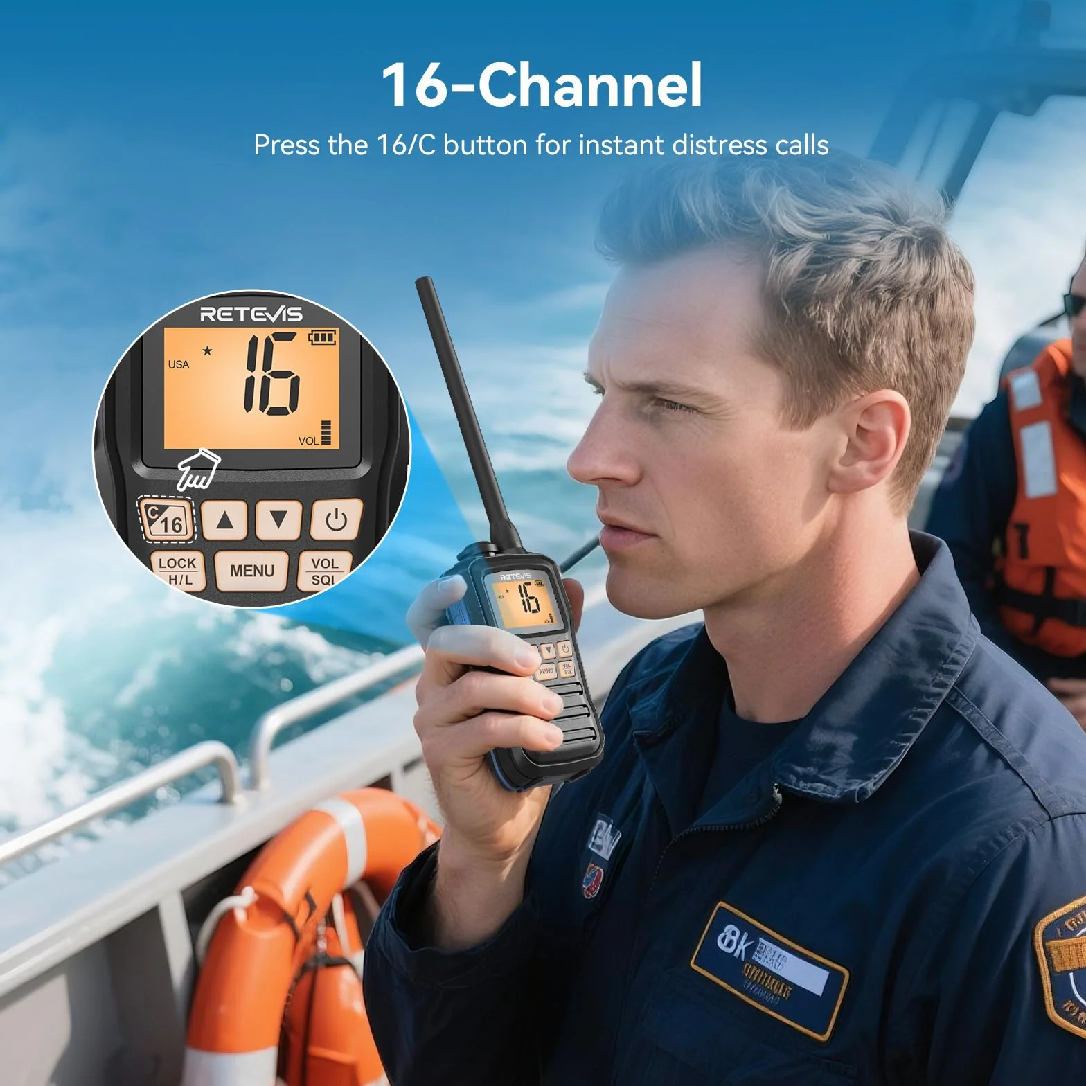 Retevis RM01P Marine Walkie Talkie IP67 Impermeabile VHF 88 Canali 1750mAh Tipo C Nero