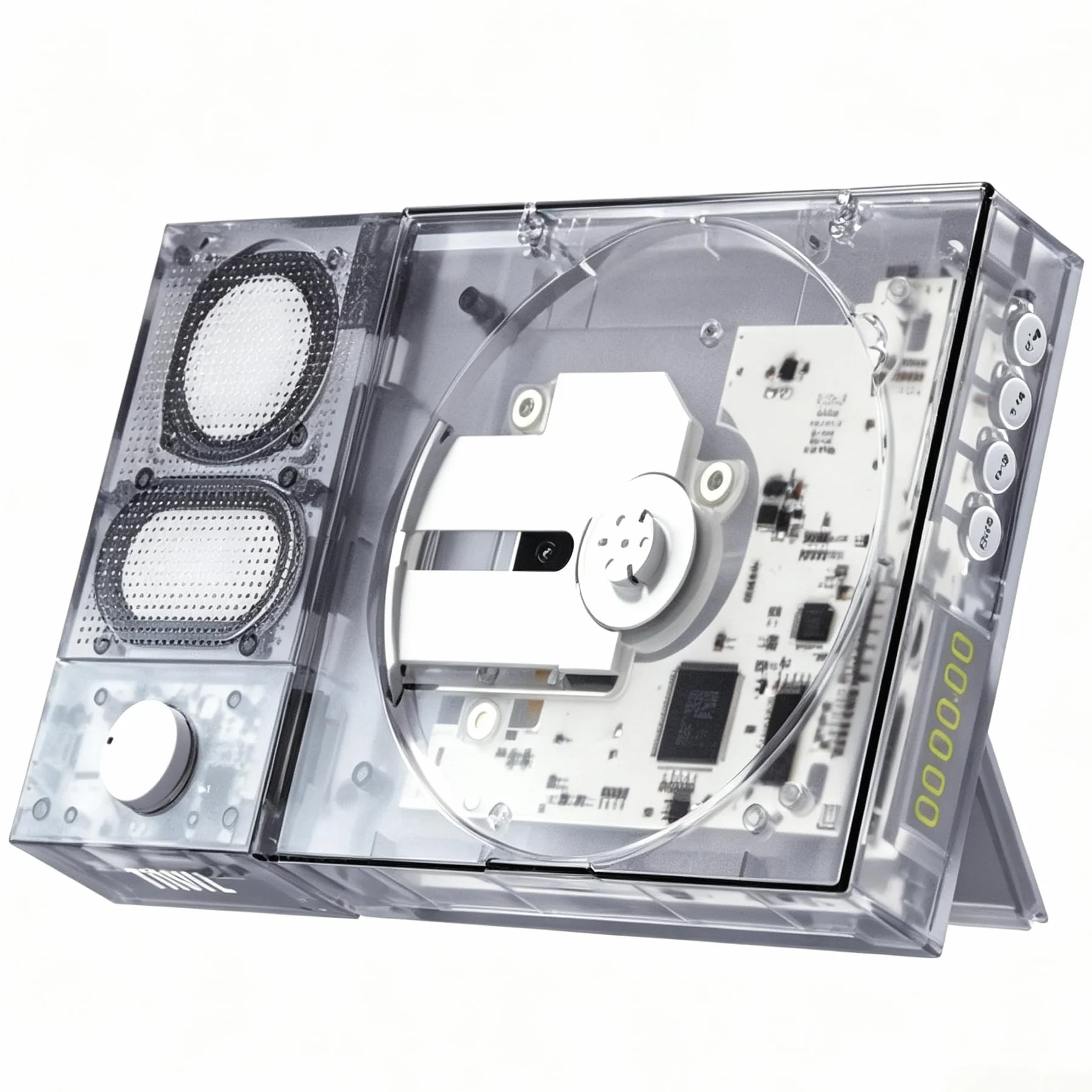 [Tinyl Split] Lettore CD 3 in 1 completamente nuovo e aggiornato, altoparlante Bluetooth rimovibile e lettore CD, portatile, ricaricabile, per la casa come regalo (bianco trasparente)