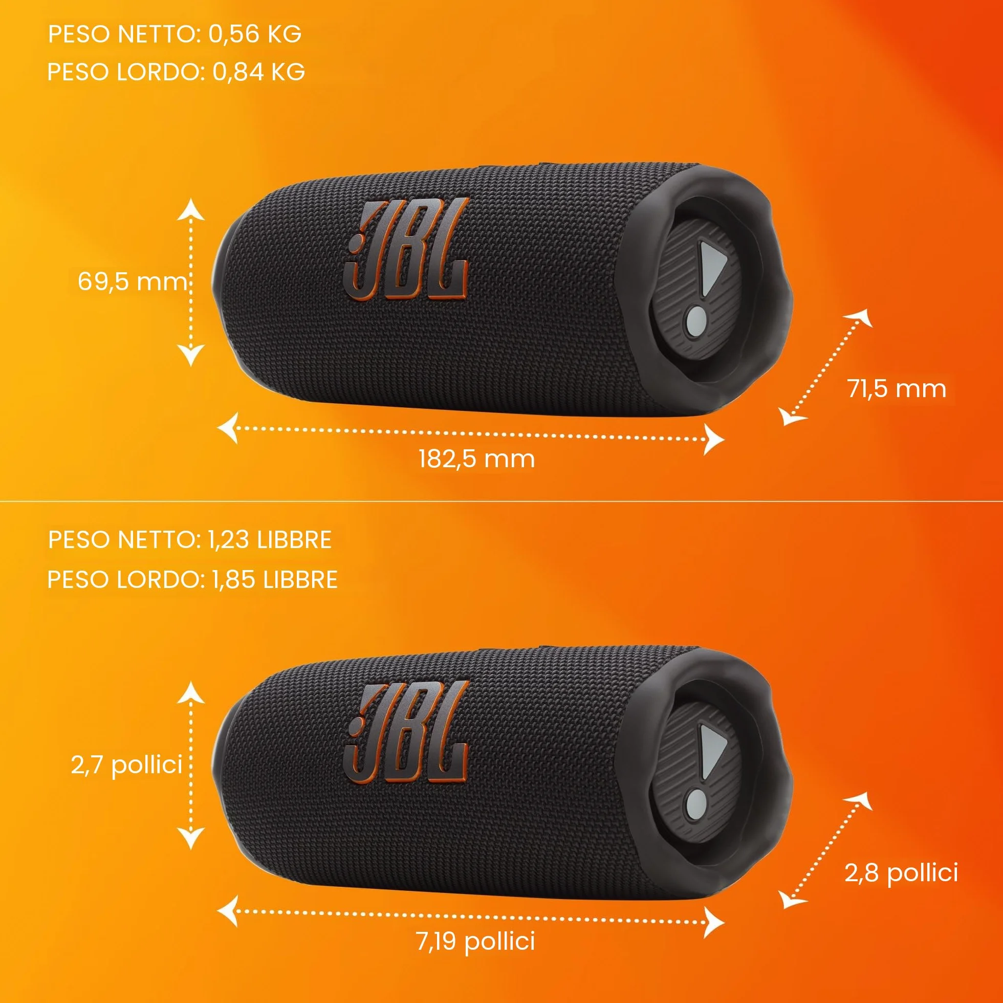 JBL Flip 7 - Altoparlante portatile impermeabile e antigoccia, colore: Nero