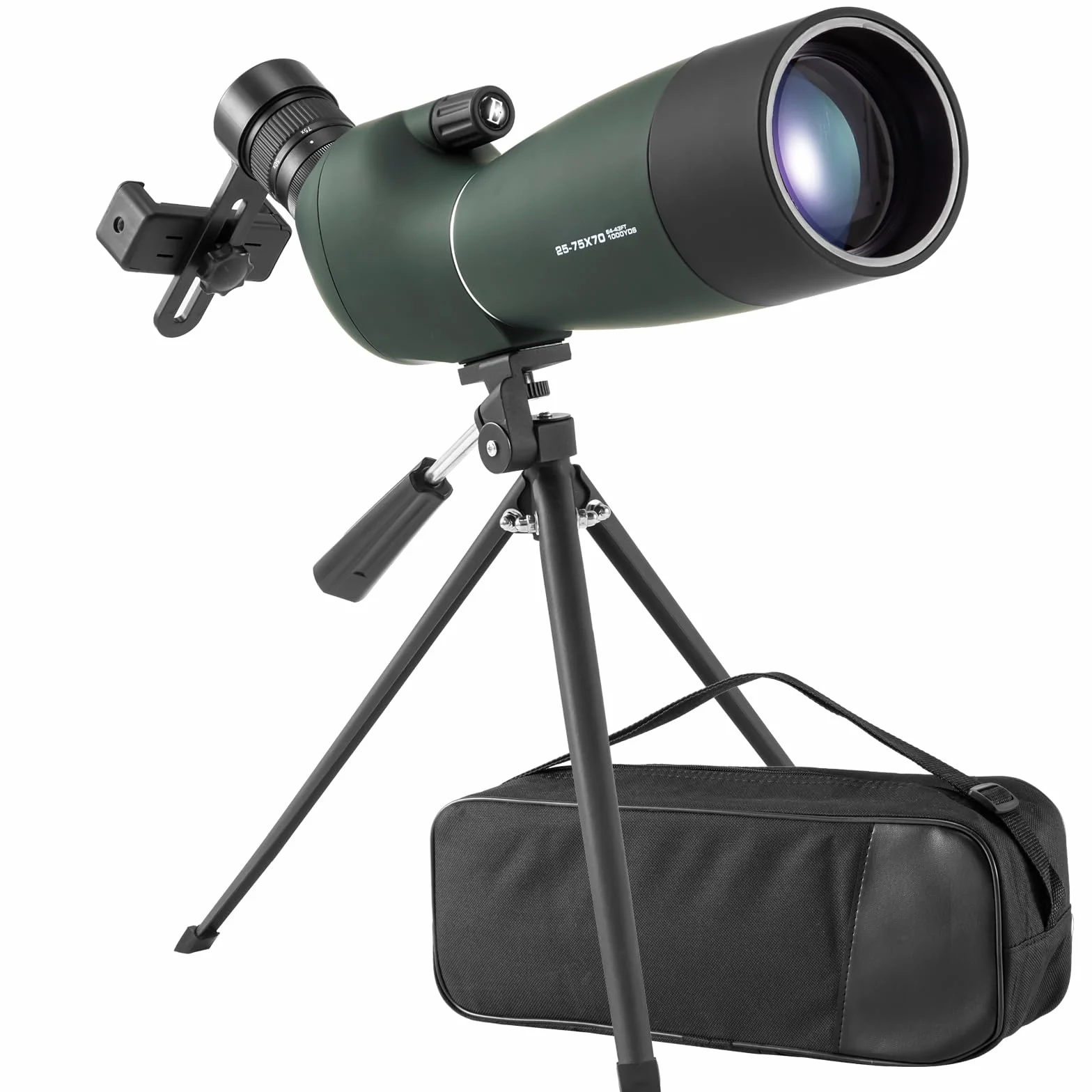 Cannocchiale con Treppiede, 25-75x70 Telescopio Spotting Scope, FMC Ottica Bak4 Prisma HD Cannocchiale con Smartphone Treppiedi con Smartphone Adapter per Tiro a Segno, Birdwatching