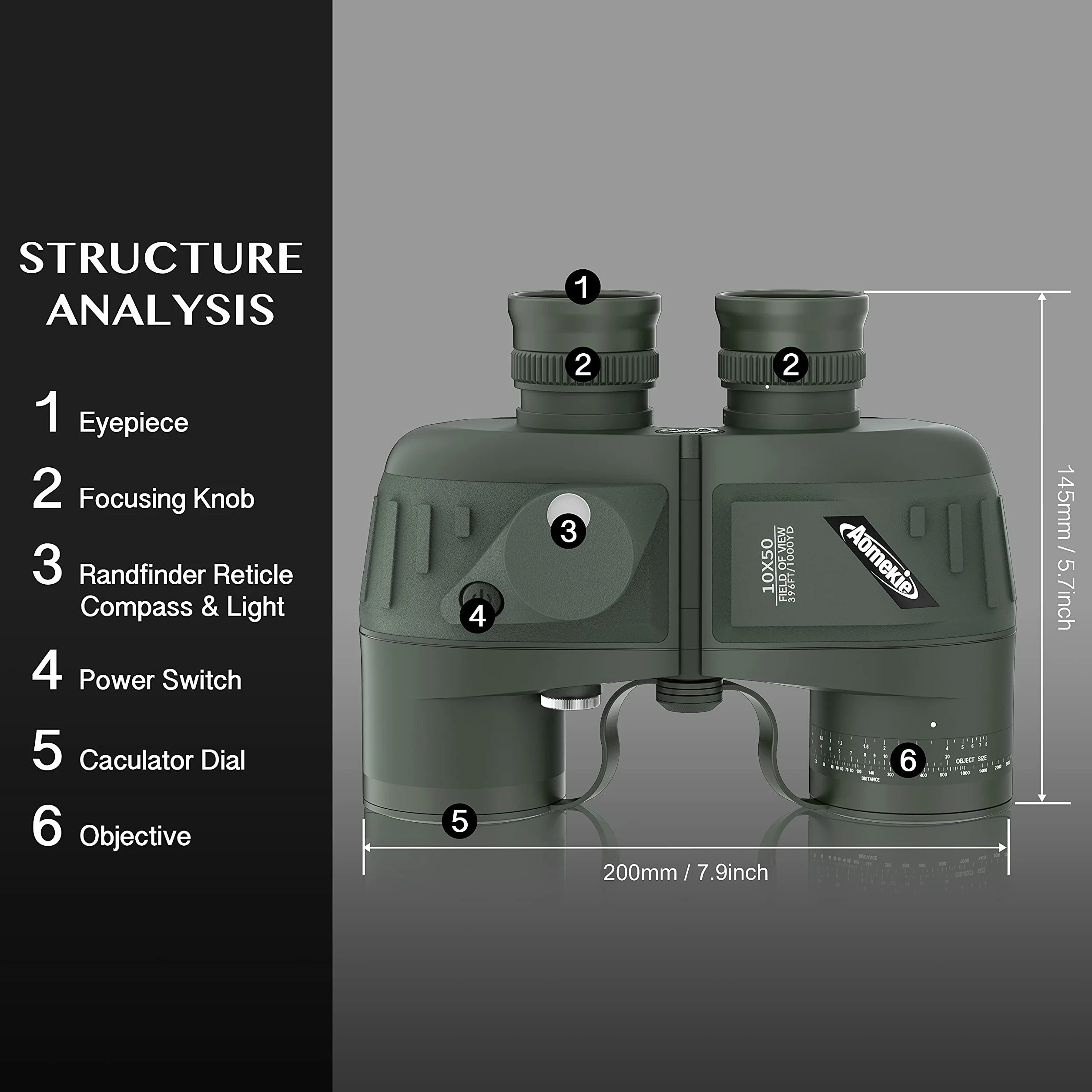 Aomekie Binocolo Professionale 10x50 Impermeabile Militare Professionale Con Bussola Multifunzione Oscillante Adatto Al Bird Watching Caccia Vela Con Tracolla e Pacchetto