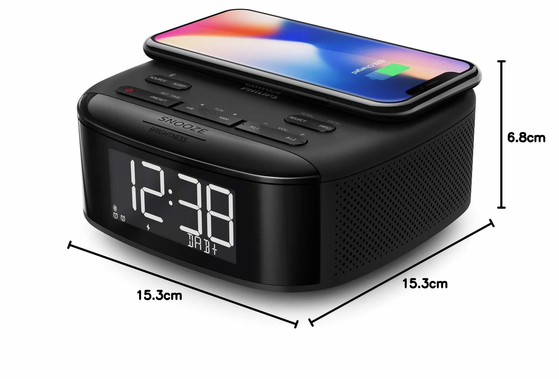 Philips R7705/10 Radiosveglia DAB+/FM, Bluetooth, Allarme Doppio, Spegnimento Automatico, Sincronizzazione Automatica Dell'orario, Batteria Tampone, Caricatore Telefono Wireless