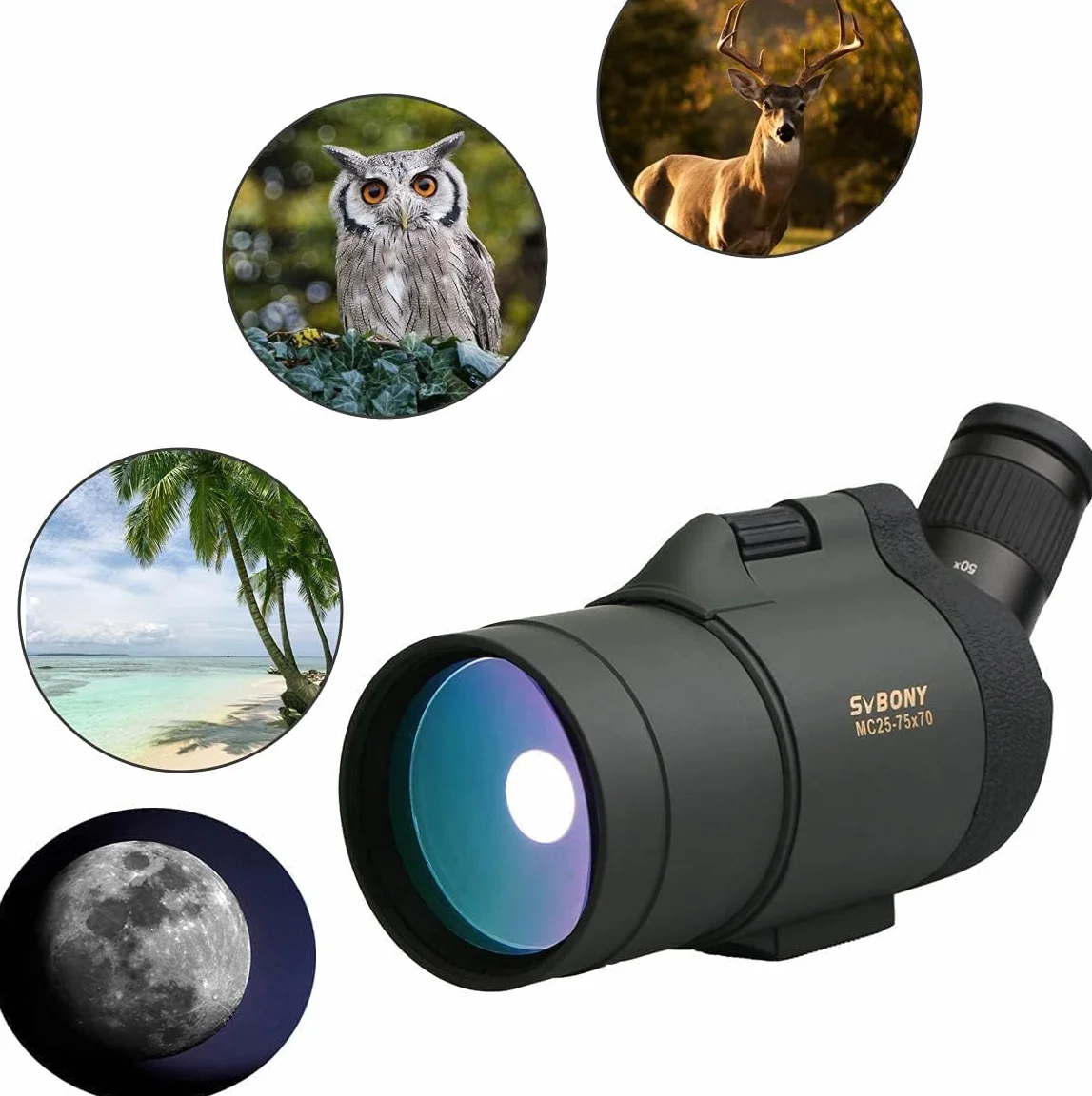 Svbony SV41 Mak Cannocchiale con telecamera WiFi e adattatore M48 a M42, 25-75 x 70 Mak Telescope, BAK4 Prism FMC Optics impermeabile con treppiede per birdwatching, tiratori sportivi Wildlife Scenery