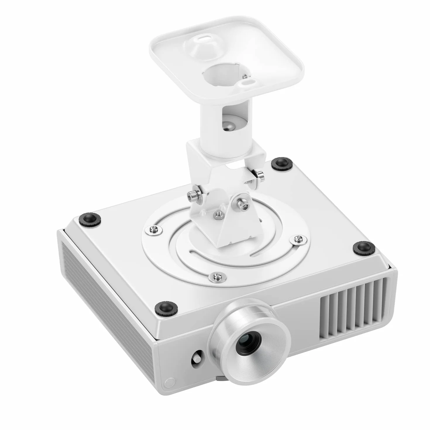 deleyCON Universal Beamer Supporto per Proiettore a Soffitto +-25° Inclinabile 360° Orientabile Resistente Fino a 15kg Supporto a Soffitto 215mm - Bianco