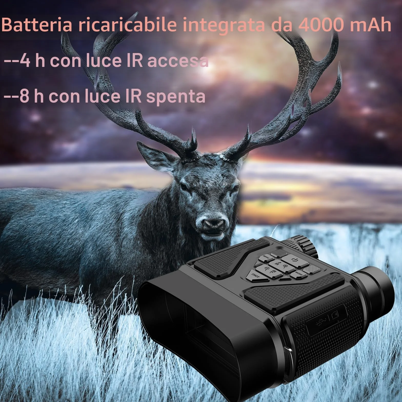 Binocolo Visione Notturna, 32 GB Scheda di Memoria Visore Notturno 3" TFT 8X Digitale Zoom 7-LIVELLI Infrarossi Vista 300M al 100% Buio per la Caccia Osservazione Uccelli e Campeggio