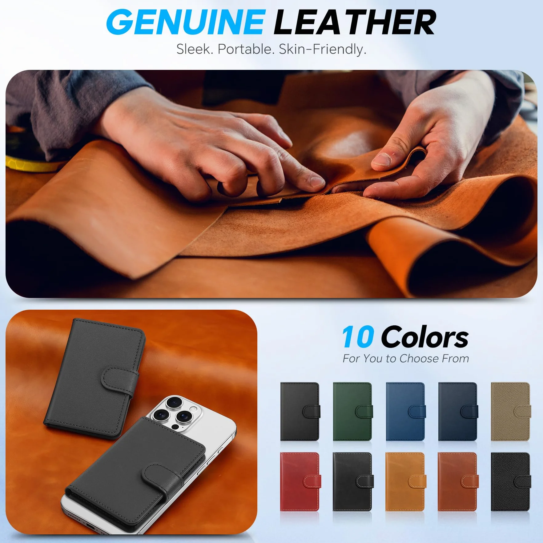 SHIELDON Porta Carte Adesivo Portafoglio Magnetico in Vera Pelle [Blocco RFID] [Slot per Carte] Porta-Carte Adesivi, Portafoglio Leather Phone Wallet per iPhone 16/15/14/13/12 – Nera