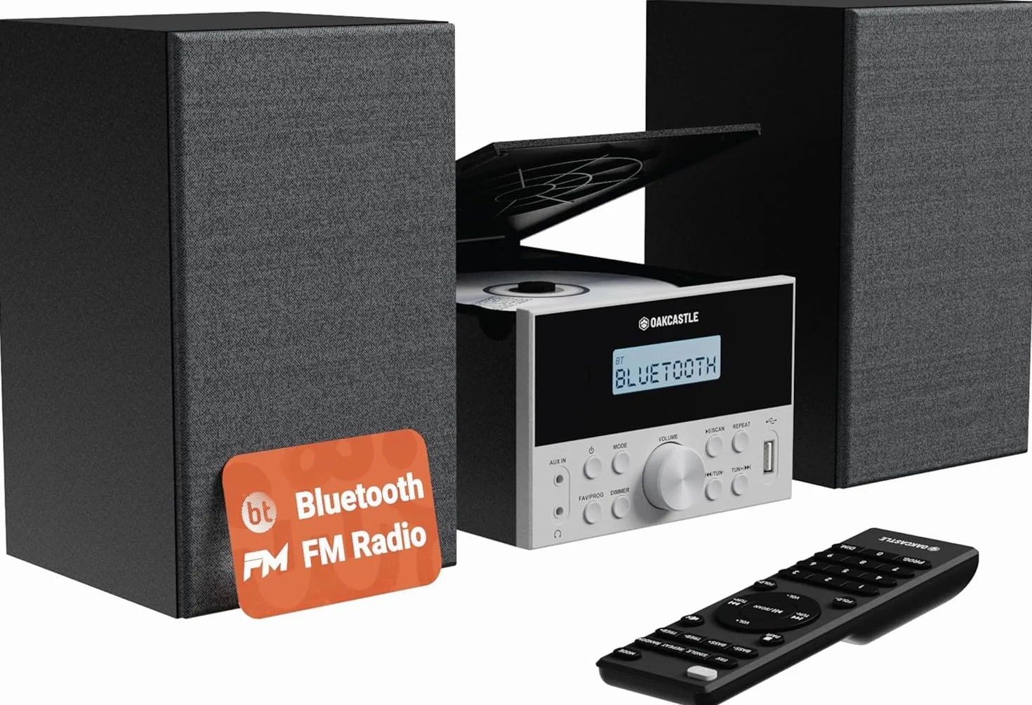 OAKCASTLE HIFI150 Stereo Bluetooth 5.2 HiFi System 20W CD Player FM Radio Wooden Compact