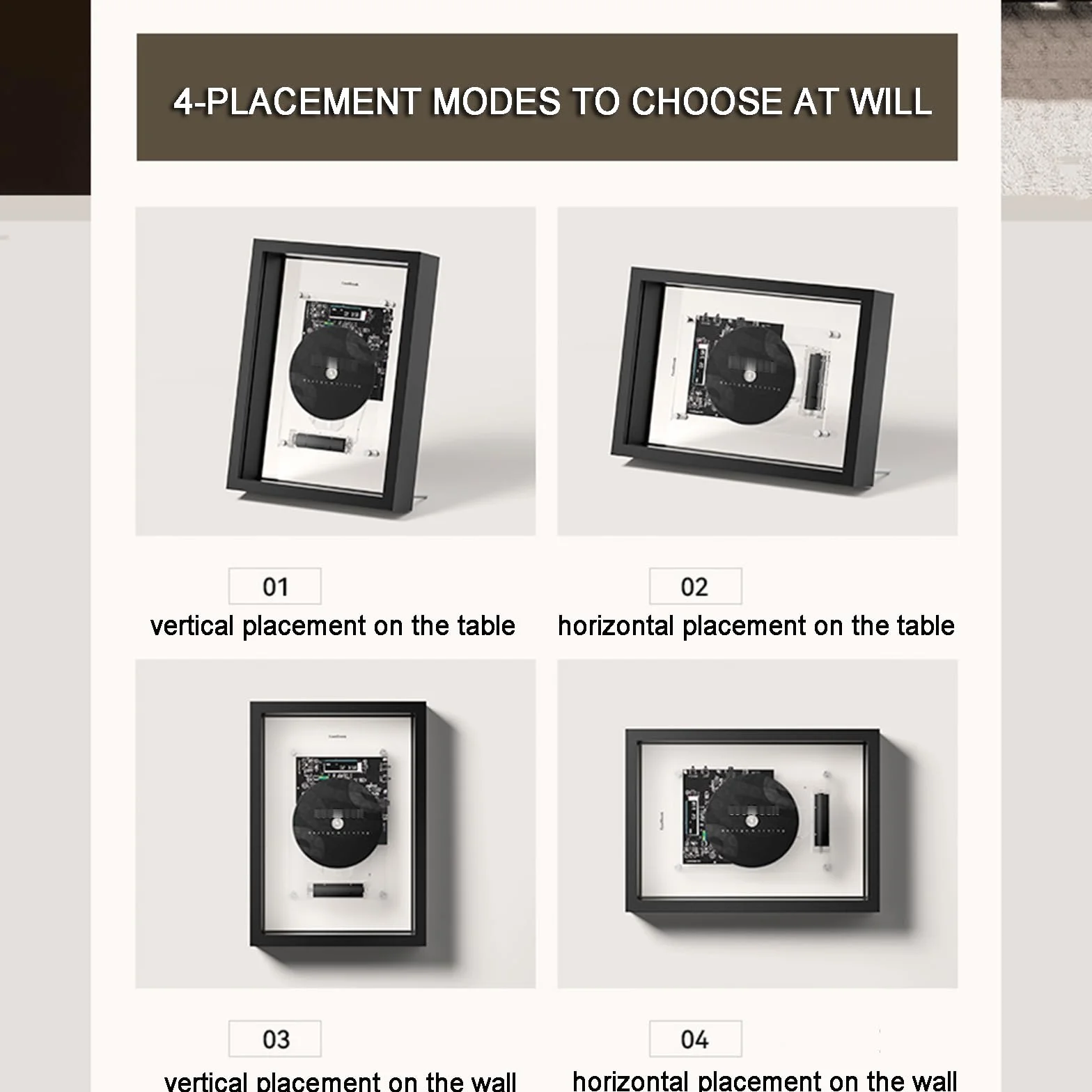 Lettore CD Da Parete, Cornice Decorativa Per Foto Musicali, Con Telecomando, Bluetooth 5.0/uscita AUX Da 3,5 Mm, Senza Altoparlanti, Per Casa/corridoio/ufficio/decorazione Da Parete