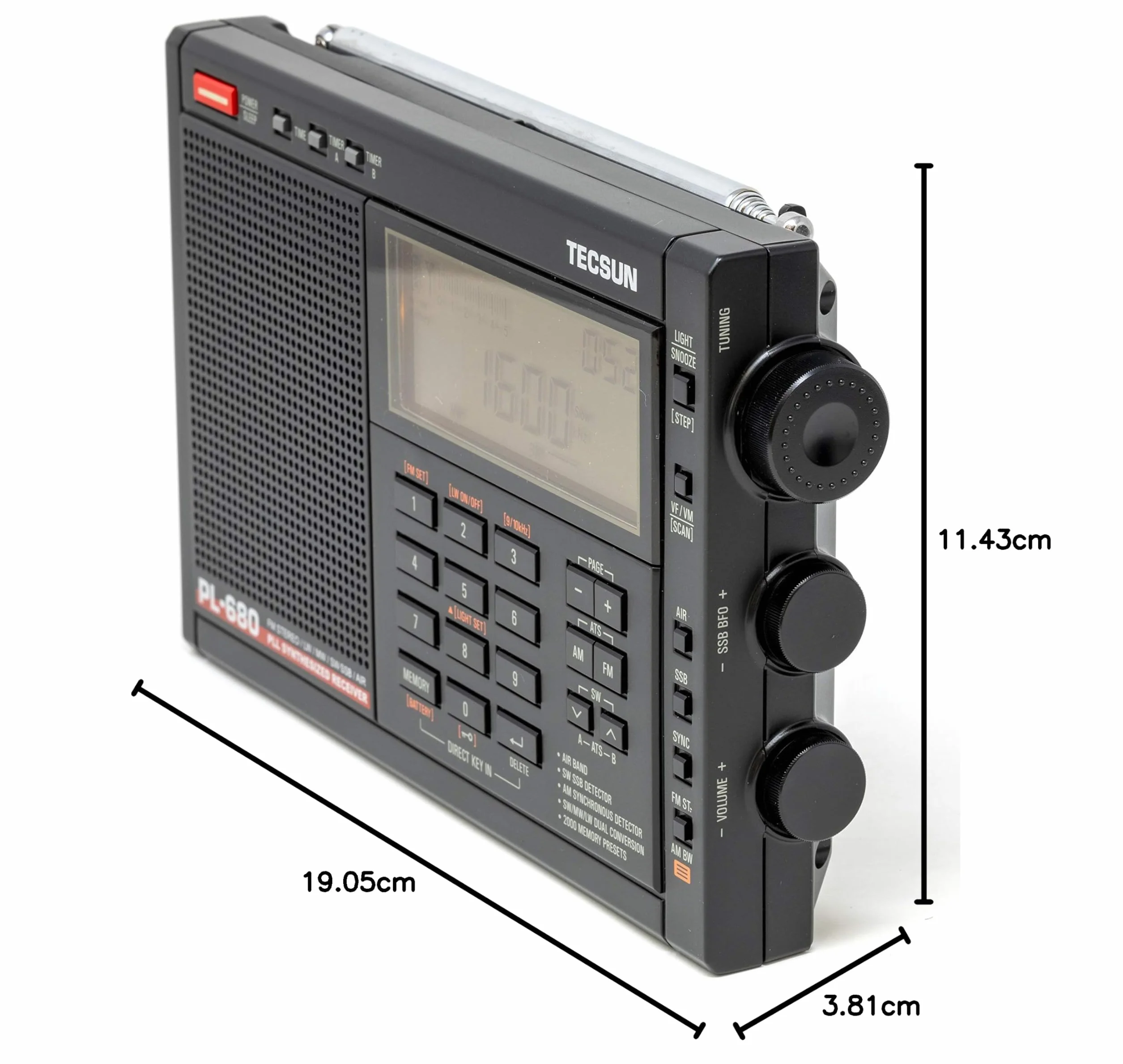 Tecsun PL-680 Ricevitore portatile AM FM VHF Airband SSB Nero