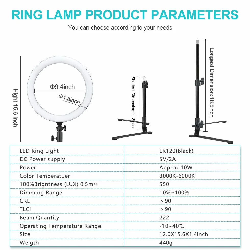 Godox LR120 12 "Anello luminoso a LED con supporto per smartphone
