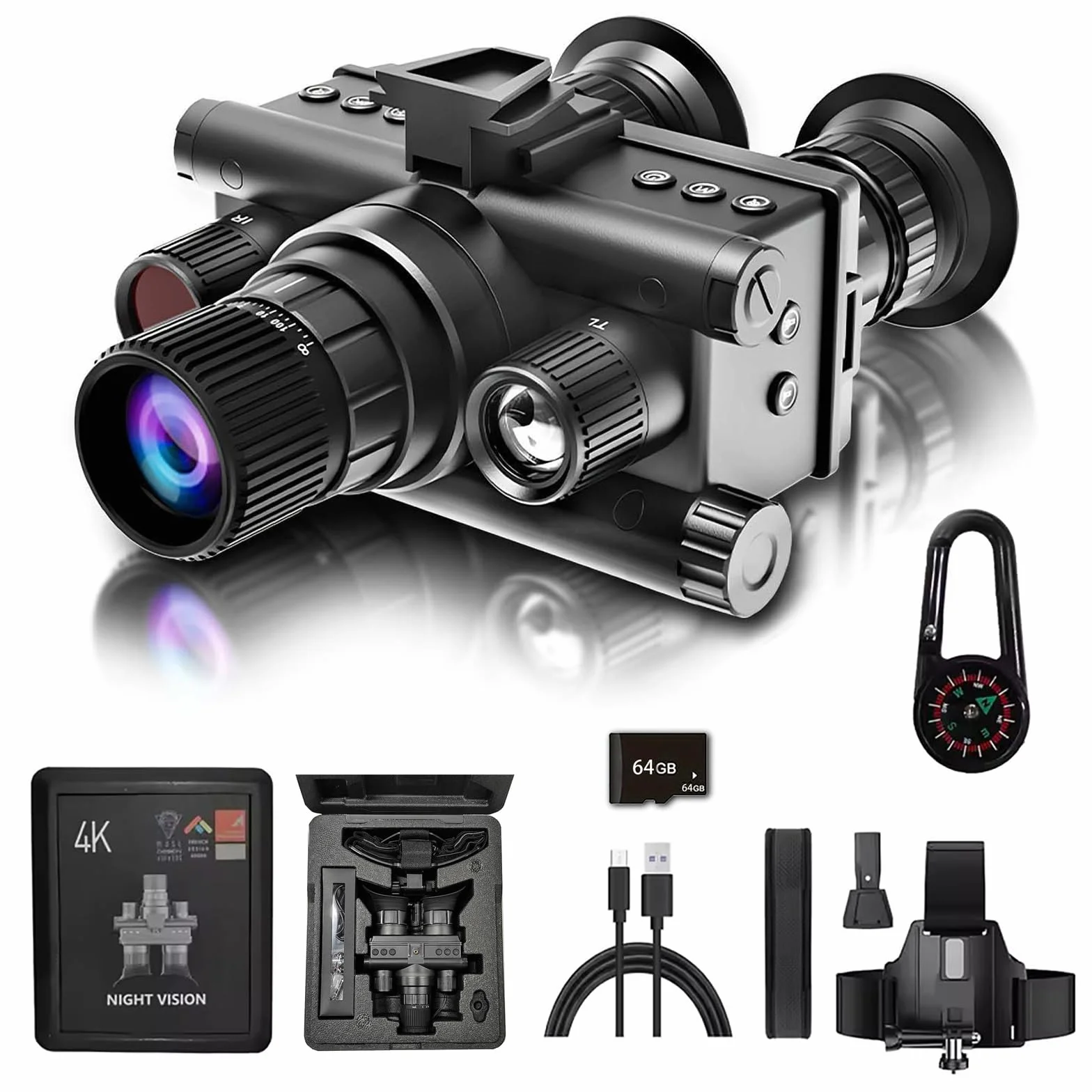 4K Digital Infrared Head Mounted Night Vision Goggles per adulti, occhiali termici tattici militari binocoli per visione notturna con scheda di memoria 32G