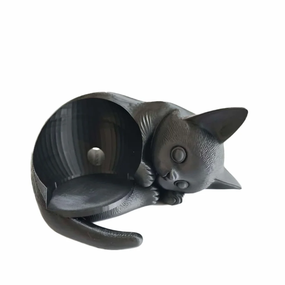 Supporto a forma di gatto stampato in 3D per Echo Dot 5a generazione, organizer da scrivania PLA+ nero compatibile con Echo Dot 5, decorazione per la casa e accessori