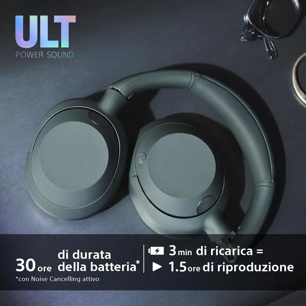 Sony ULT WEAR Cuffie Wireless Noise Cancelling, Bassi Profondi, Processore WH-1000XM5, Batteria 30 Ore, Nero