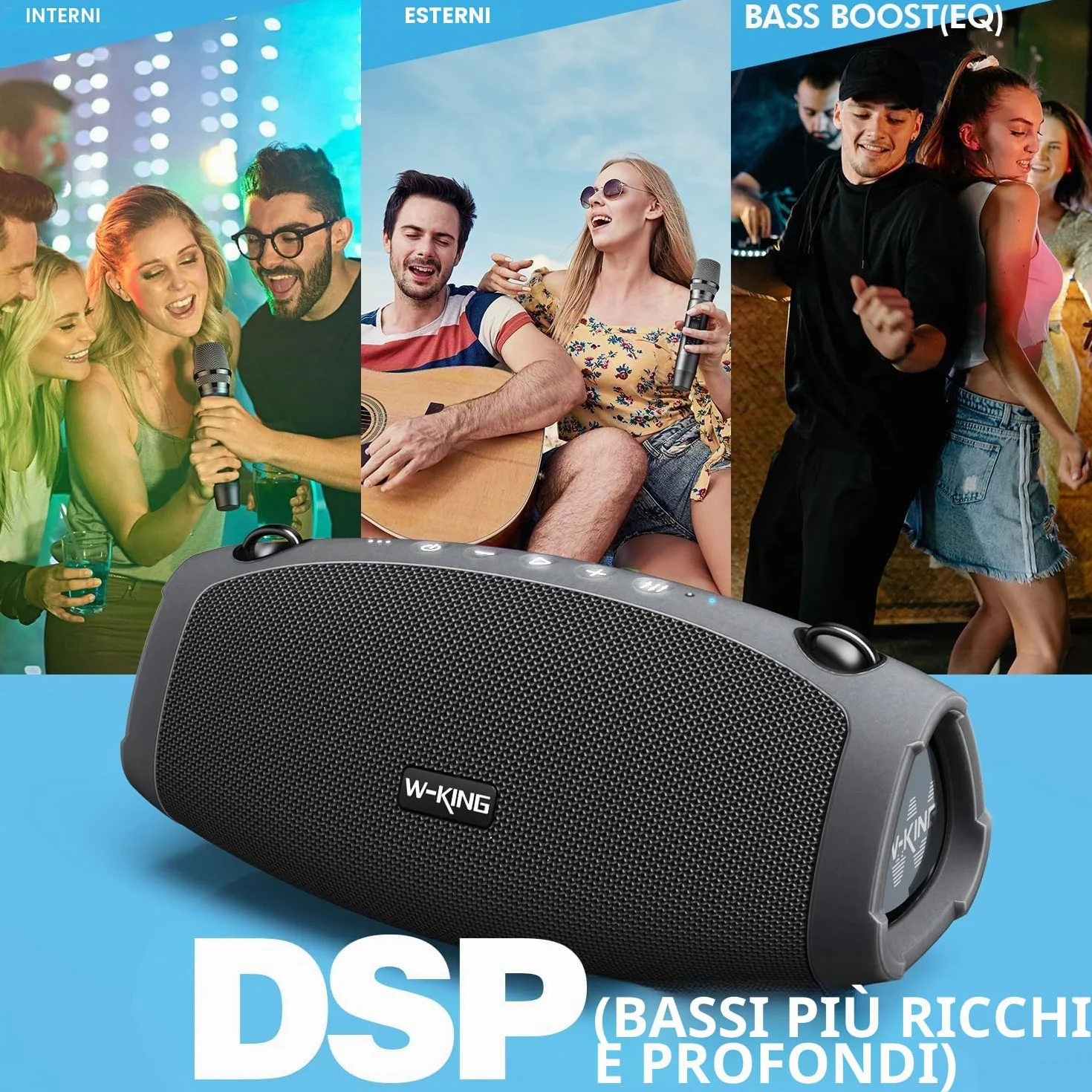 W-KING 120W PICCO 70W Cassa Bluetooth Altoparlante Potente Portatile Grande con Wireless Microfono, IPX6 Impermeabile per Esterni,Cinghia/Grande Basso/Accumulatore Di Energia/DSP/Audio/Sche TF/EQ/Apri