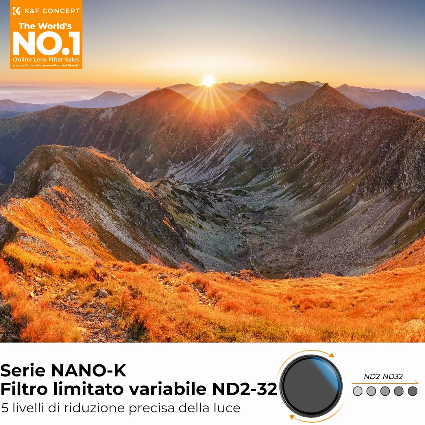 K&F CONCEPT Filtro Variabile ND2-32 (1-5 Stops) Filtro Densità Neutra di Vetro Ottico per Obiettivi 77mm con 3 Pezzi di Panno per Pulizia(Serie Nano-K)
