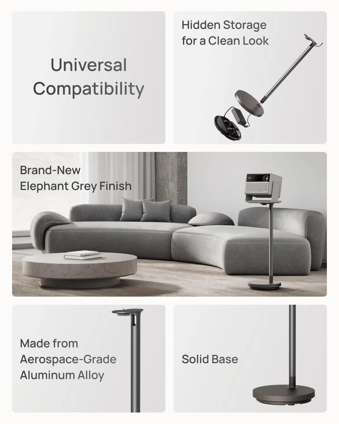 XGIMI Floor Stand Ultra per HORIZON 20 Series (Elephant Grey), Supporto Proiettore Si Adatta all’Arredo, Base Solida, Supporta fino a 10 kg, Spazio Nascosto, Lega di Alluminio Aerospaziale