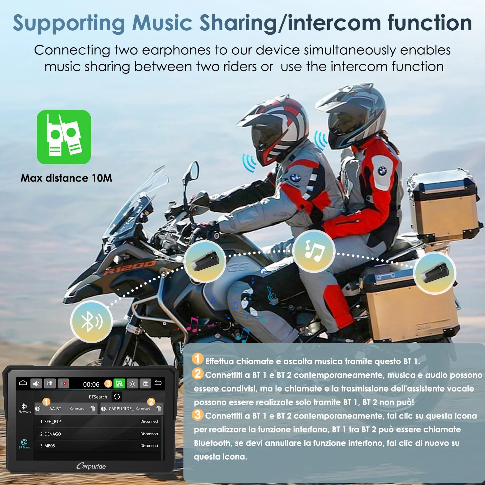 Carpuride W702BS Pro Moto Carplay Schermo con Wonder Wheel per BMW Moto, Senza Fili CarPlay e Android Auto, 7 Pollici Impermeabile Touchscreen, Doppio Bluetooth, Interfono Funzione, Dati Lettura.