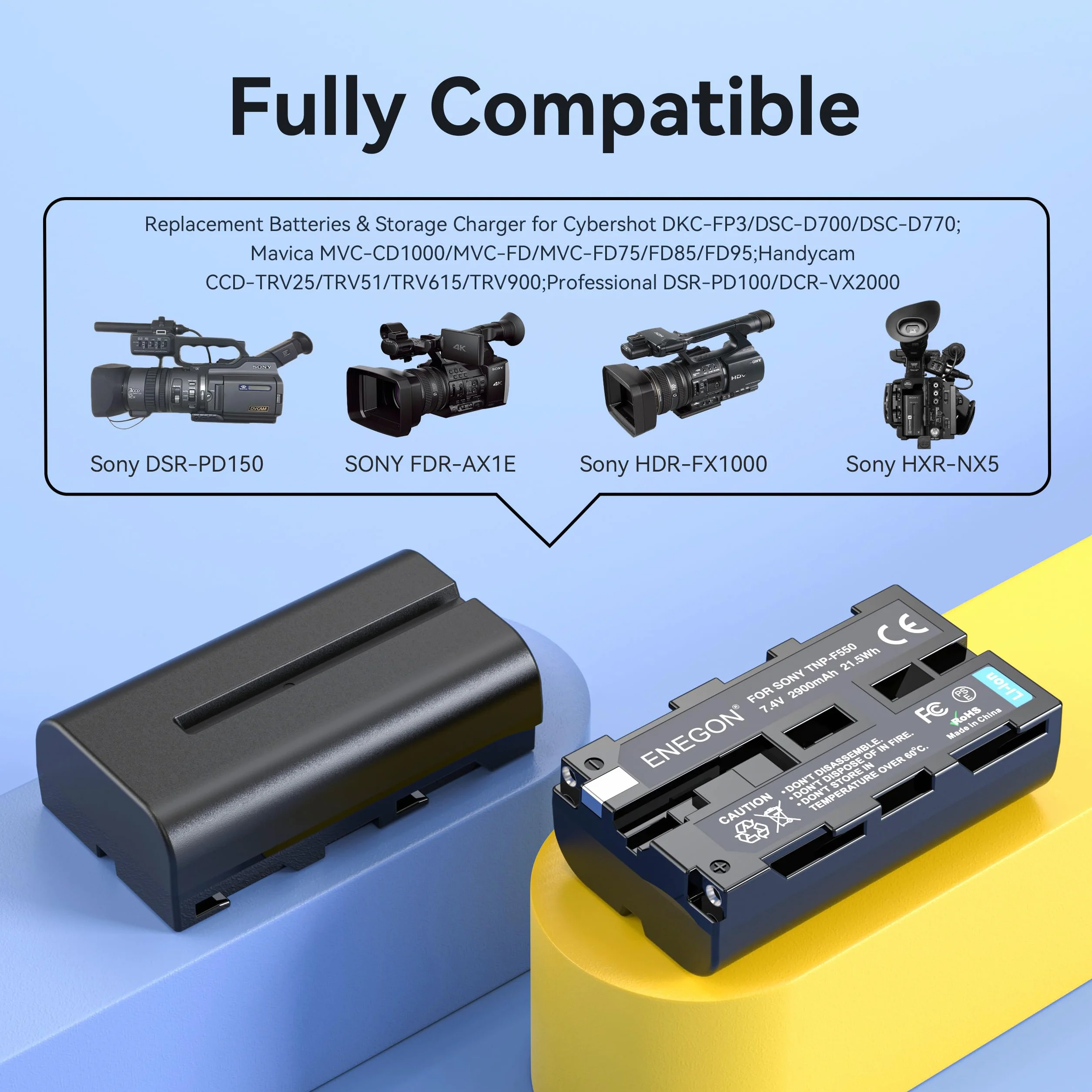 ENEGON NP-F550 Batteria sostitutiva (2 pezzi) e caricabatterie Dual USB intelligente per NP-F980 NP-F970 NP-F960 NP-F950 NP-F930 NP-F770 NP-F750 NP-F570 NP-F550