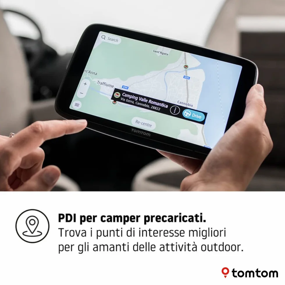 Navigatore satellitare per camper, caravan e roulotte GO Camper Max con schermo HD da 7", PDI per camper, caravan e roulotte, aggiornamenti Wi-Fi, TomTom Traffic, avvisi autovelox e mappe del mondo