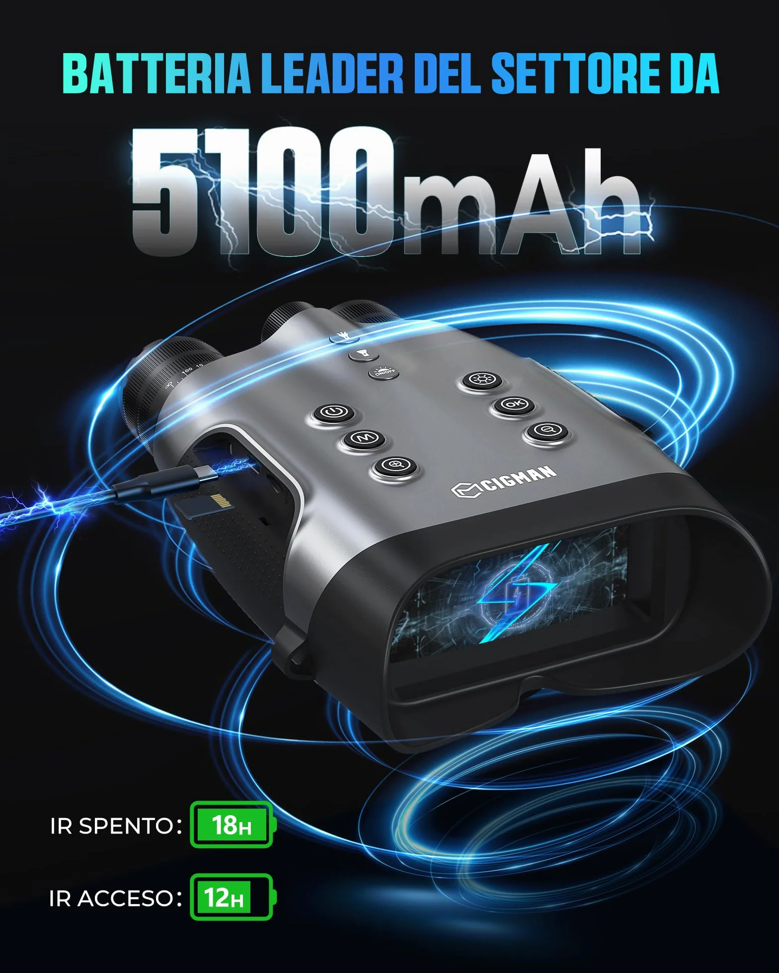 Binocolo per Visione Notturna CIGMAN Vero 4K, Occhiali a Infrarossi con Imaging a Colori in Scarsa Luce, Lenti a 7 Rivestimenti, Autonomia 18 Ore per Wildlife, Sicurezza, Avventura Outdoor