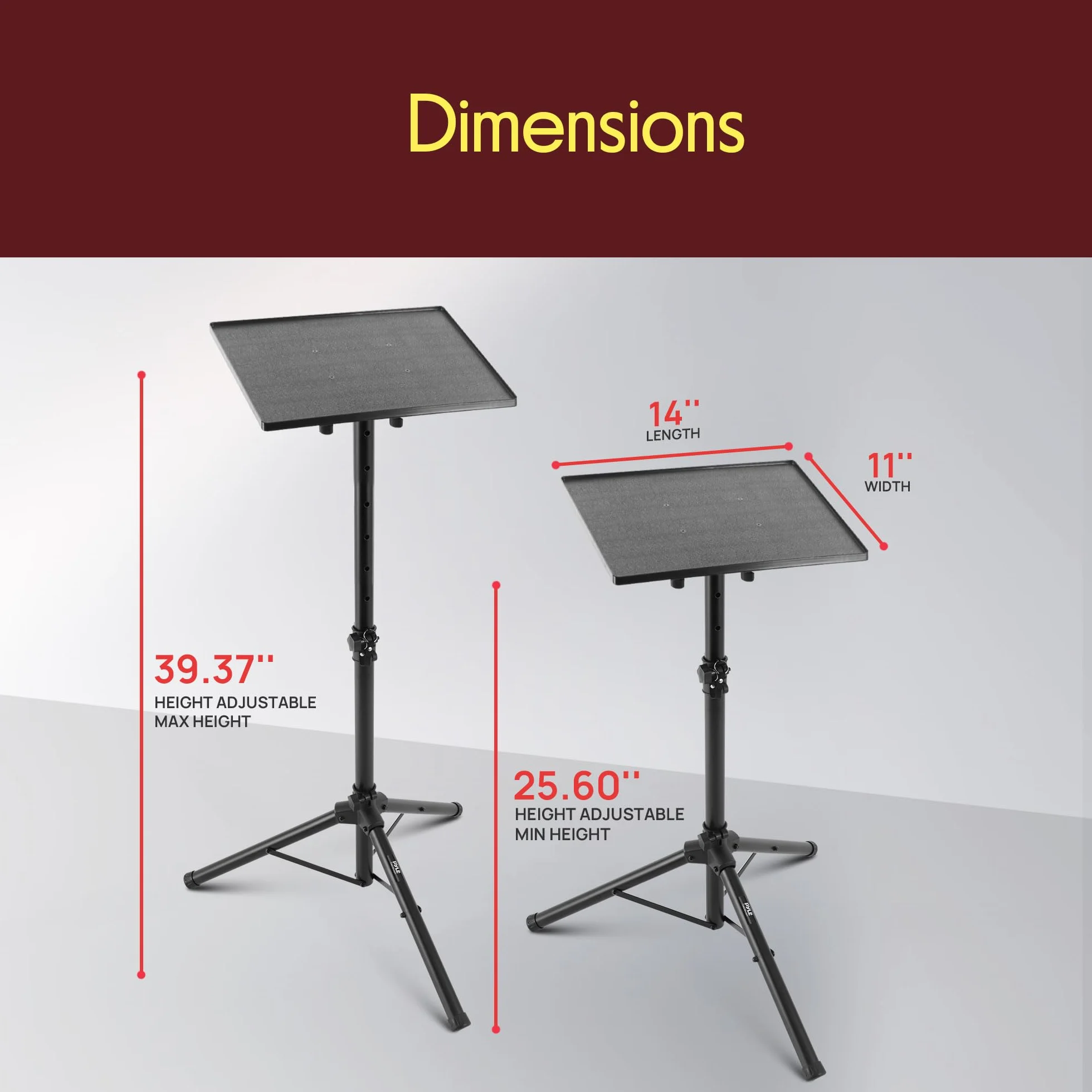 Pyle PLPTS2 Supporto Notebook da DJ e Proiettore, Treppiede Regolabile in Altezza fino a 89 cm con Dimensioni della Piastra di 35,56 cm x 27,94 cm, Supporto Laptop Scrivania, Ottimo per Palco o Studio
