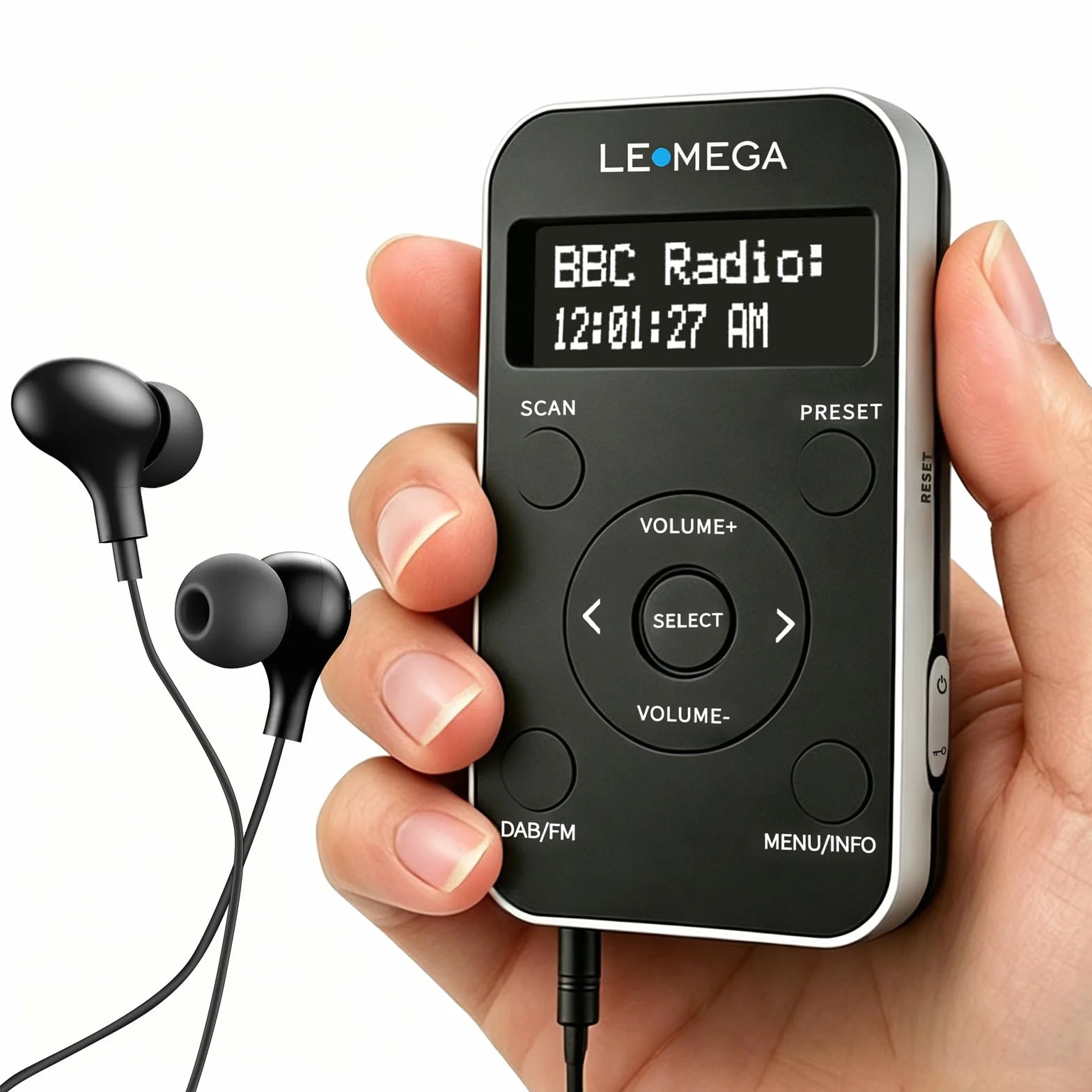 LEMEGA PR1L Radio DAB Tascabile Portatile con Cuffie Incluse, Batteria Ricaricabile, 40 Preselezioni, Nero/Argento