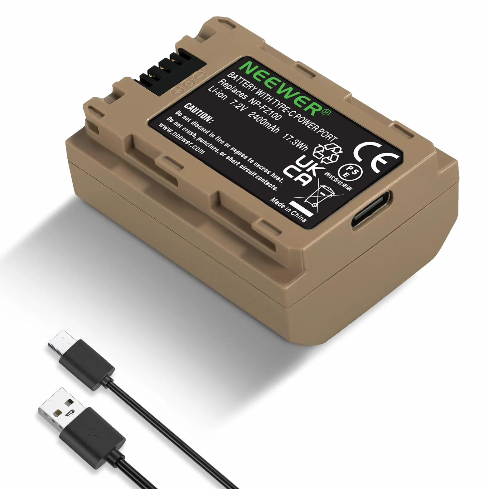 NEEWER NP-FZ100 2400mAh Batteria per Sony A7CII A7III ZV-E1, Cavo di Ricarica USB-C, Compatibile con Sony A7CII ZV-E1 A7III A7IV FX3 FX30 A6700 A1 A7C A7CR A7RIV A7RV A7SIII A9II A9 Fotocamere