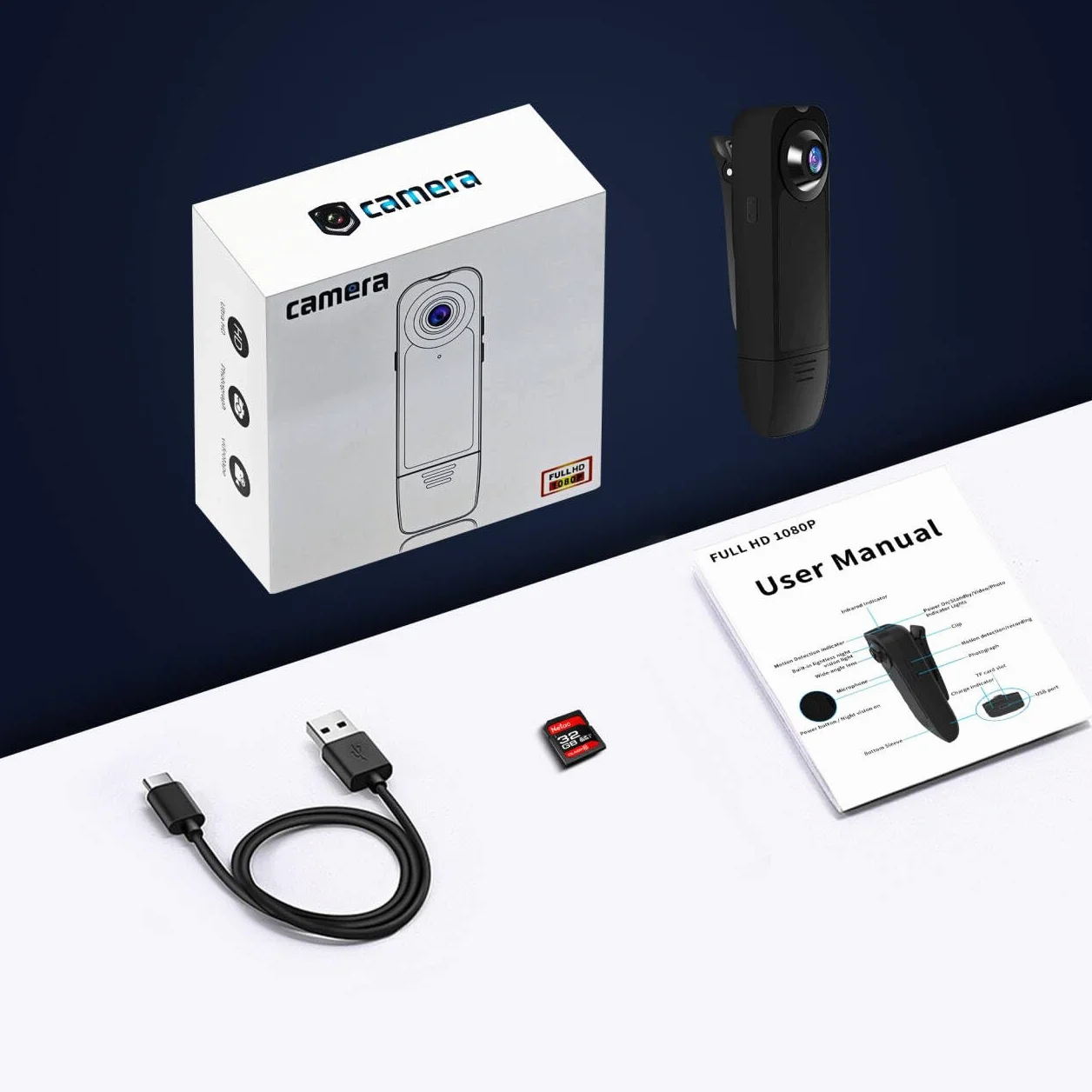 Telecamera Spia, 1080P HD Body Cam con Audio e Video, Bodycam Polizia Professionale Con 32G, Rilevamento del Movimento, Mini Telecamera Dash Cam Videocamera, Fotocamera per Conferenze Viaggio
