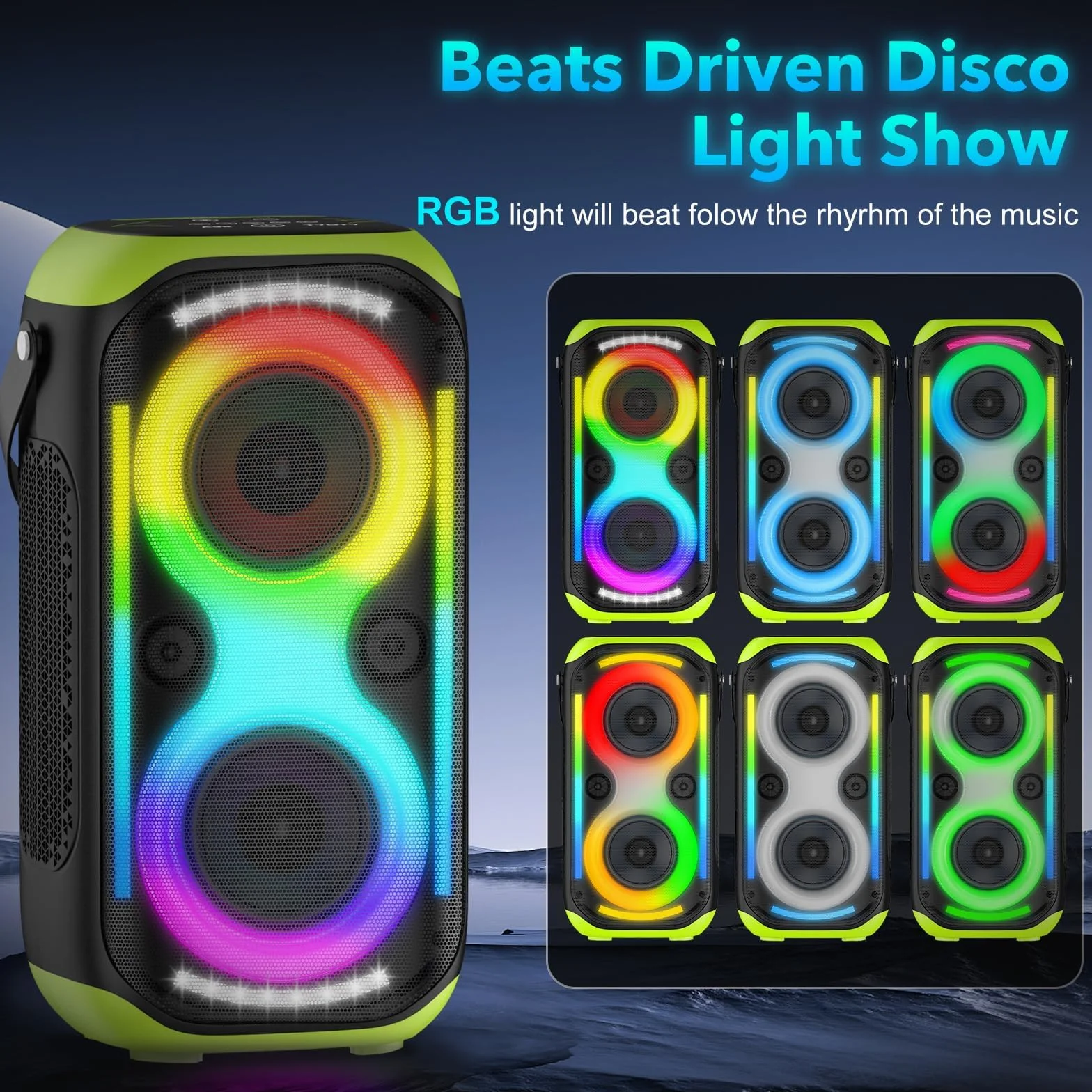Altoparlante Bluetooth 160W forte Boombox senza fili portatile grande potente suono basso profondo TWS grandi altoparlanti di festa a casa all'aperto con luci a LED del subwoofer (Nero)