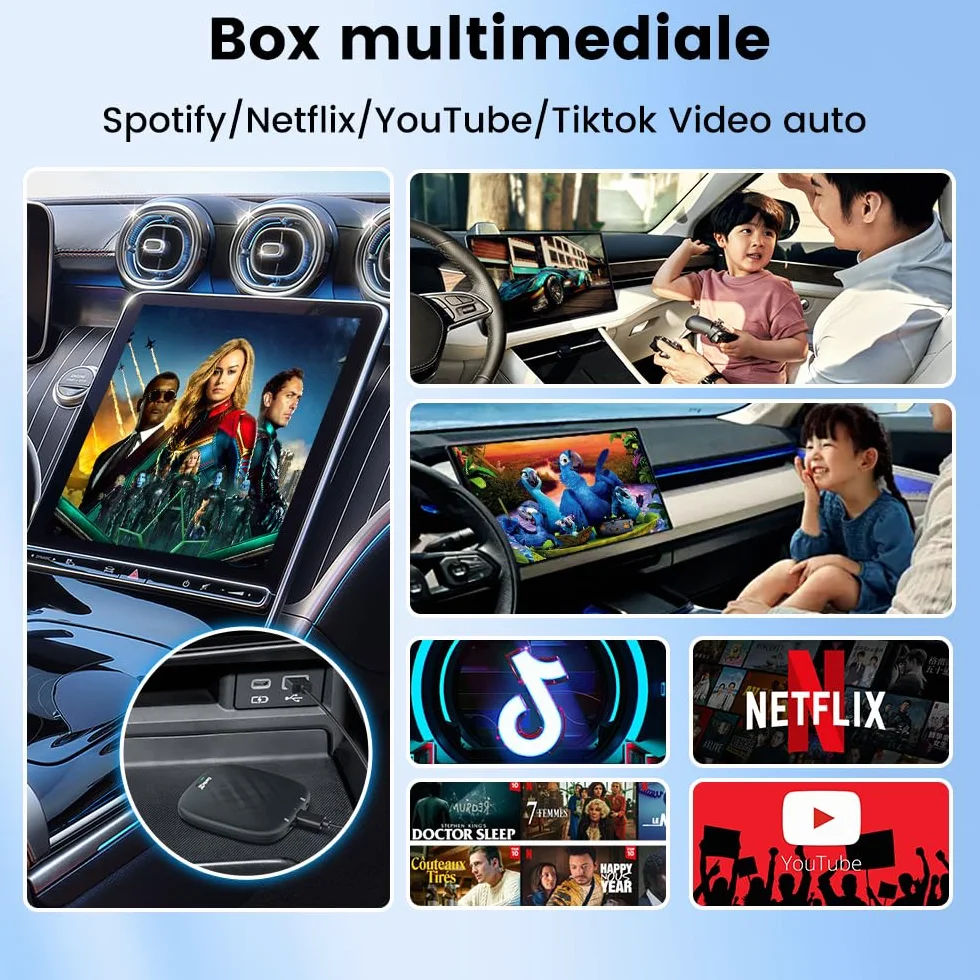 CarlinKit Multimedia 3 in1 AIBox Android 13.0 System Wireless CarPlay Adapter, per auto con cablato CarPlay/Android Auto, supporta Netflix YouTube ect