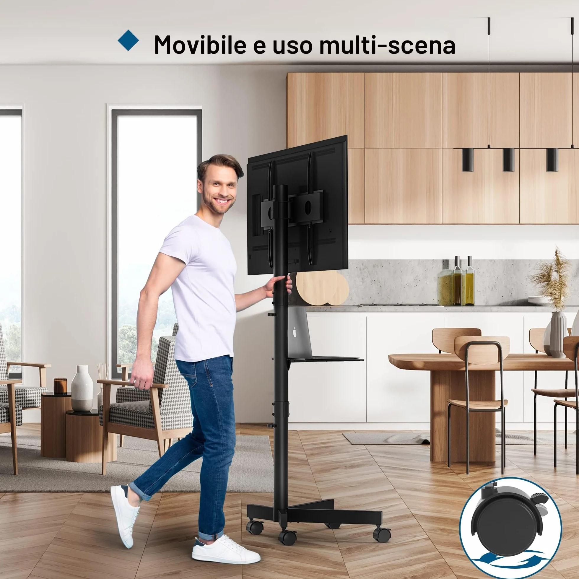 BONTEC Supporto TV da Pavimento 23-60 Pollici con Ruote, Carrello Staffa Porta Mobile fino a 25 kg, VESA 400x400 mm