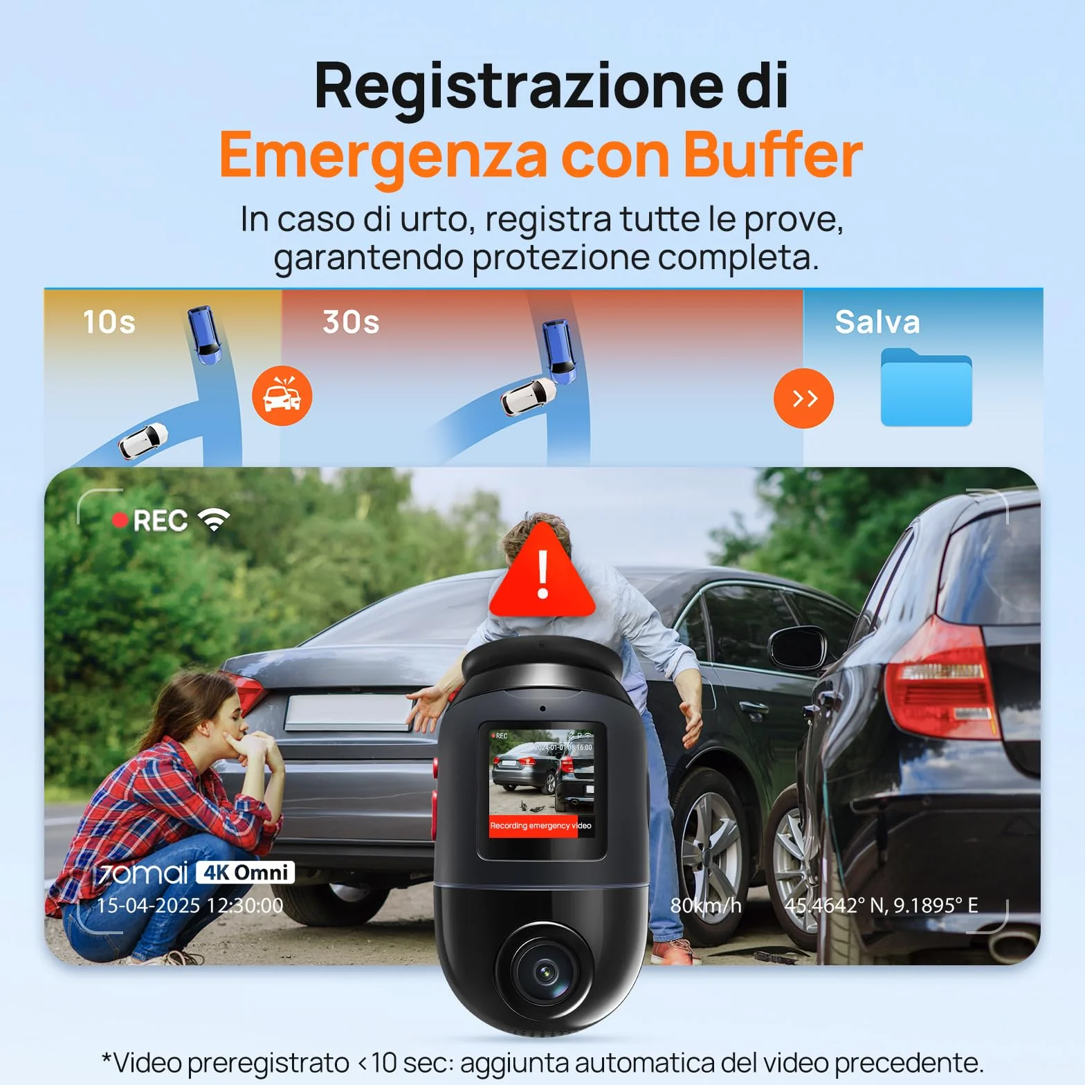 70mai Dash Cam 4K Omni, Dual-Channel 4K+1080P DashCam Auto 360 Gradi, Rilevamento Movimento AI, Visione Notturna, 5GHz WiFi6 GPS Telecamera per Auto, Modalità Parcheggio 24H, Controllo APP, Max 512G