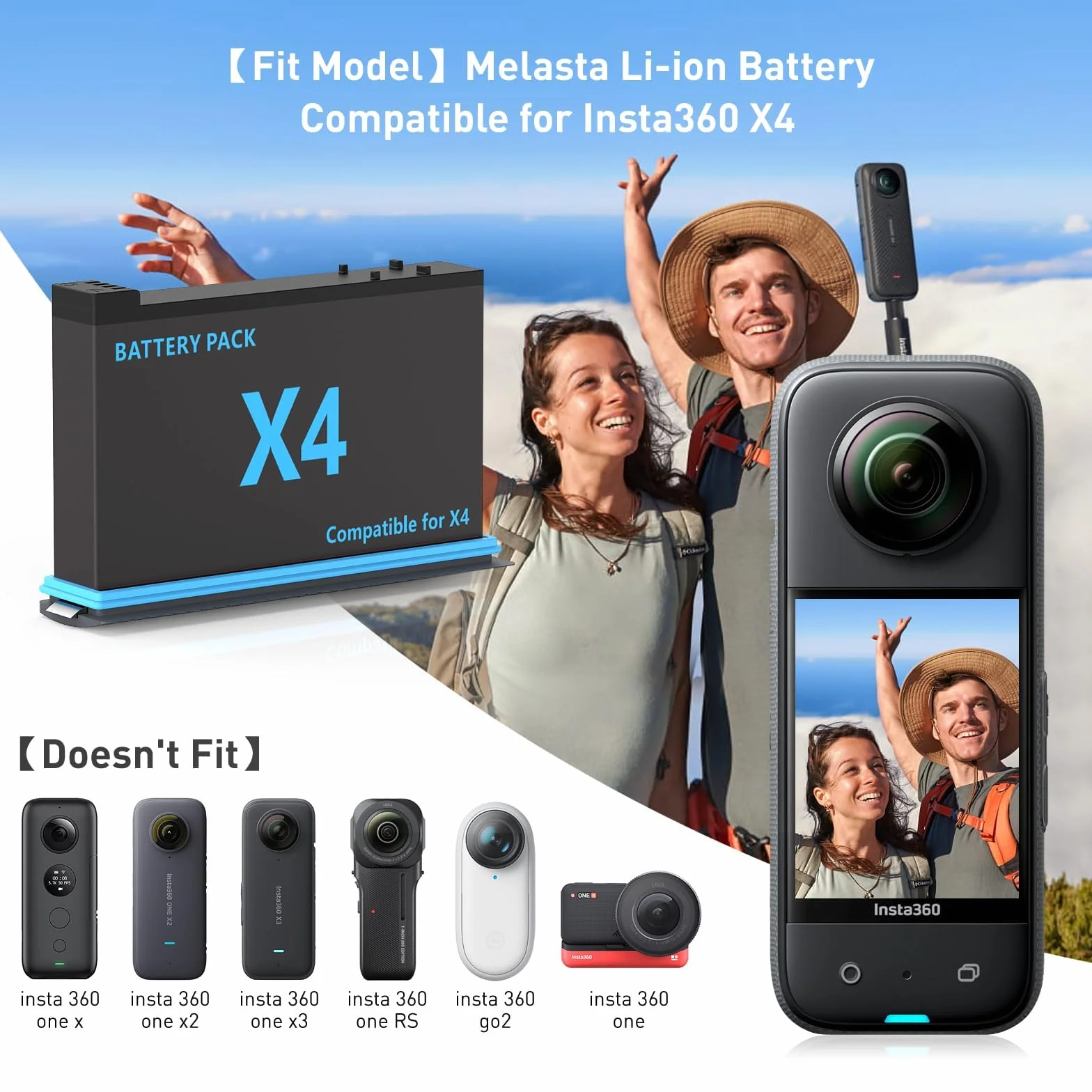 melasta per Insta360 X4 Batteria al Litio Ricaricabile, 3,85V 2500mAh Batteria x4 e Caricatore Con 2 Batterie e 1 Caricatore (con Slot per Schede)