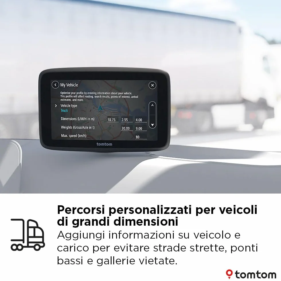 TomTom Navigatore per camion e bus GO Professional - 2a gen. (Touchscreen capacitivo da 5", mappe europee e info sul traffico in tempo reale. Progettato per camion e veicoli di grandi dimensioni)