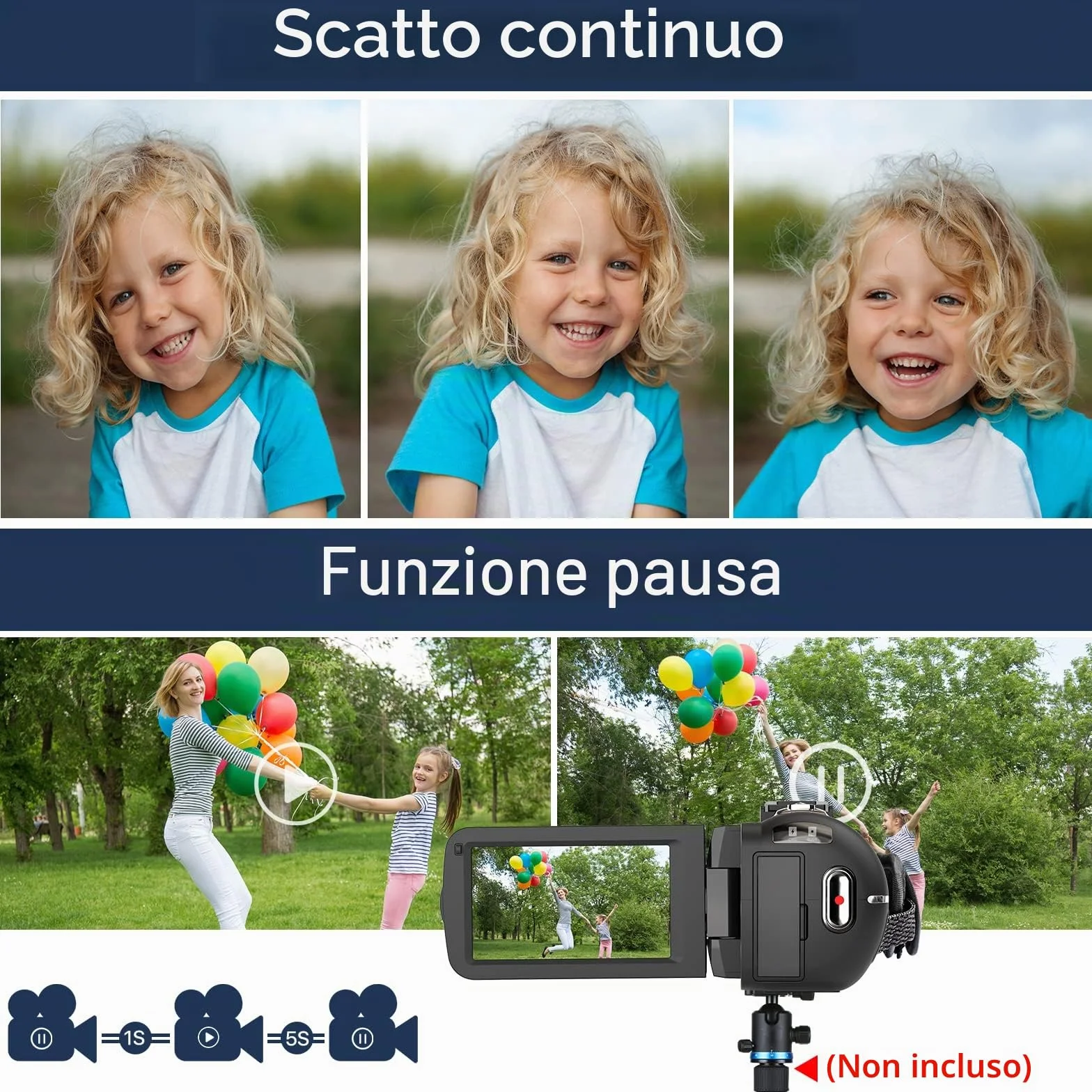 VAHOIALD Videocamere Digitali UHD 1080P 36MP 30FPS Video Camera,IR Visione Notturna Vlogging Camera,16X Zoom Digitale 3.0" IPS Ruotabile 270 ° Videocamera youtube con Telecomando,2 batterie