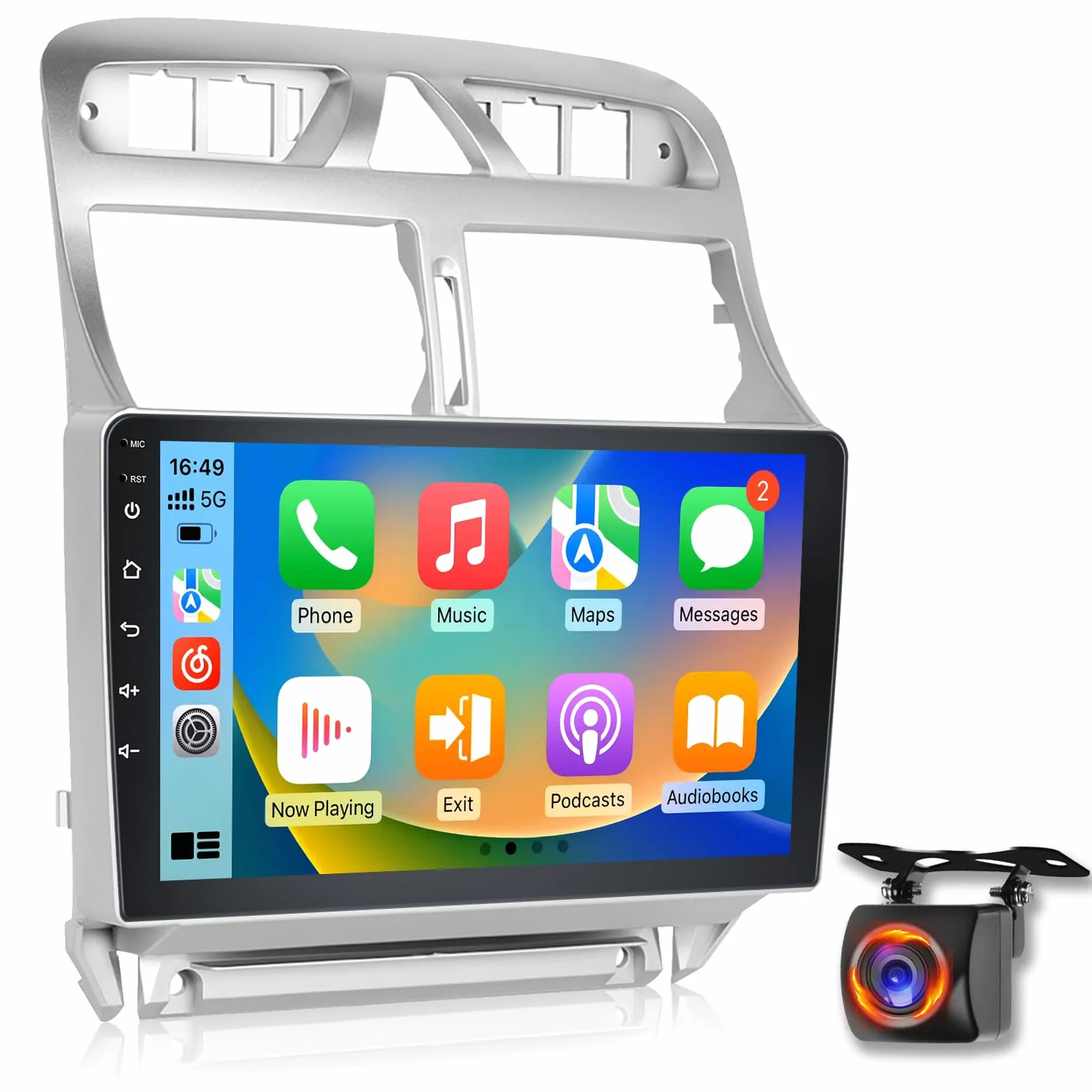 Autoradio Android per Peugeot 307 2002-2013, stereo touchscreen IPS da 9 pollici 2+64G con CarPlay & Android Auto wireless, GPS WiFi Bluetooth DSP 32EQ Audio + telecamera posteriore AHD